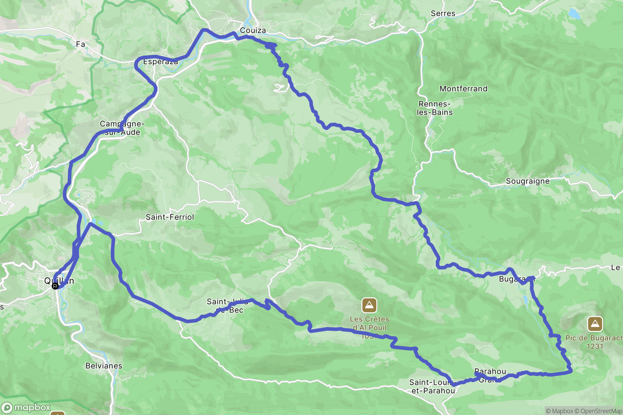 Quillan : carte du parcours de randonnée - France