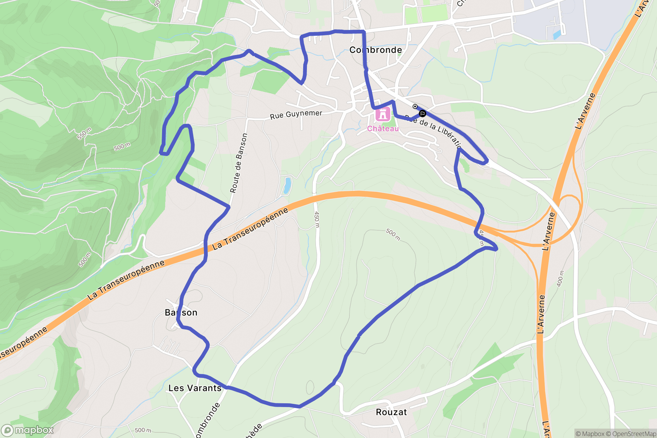 Combronde : carte du parcours de randonnée - France