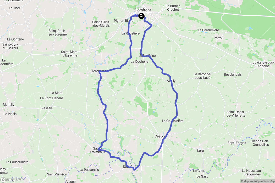 Domfront en Poiraie : carte du parcours de randonnée - France