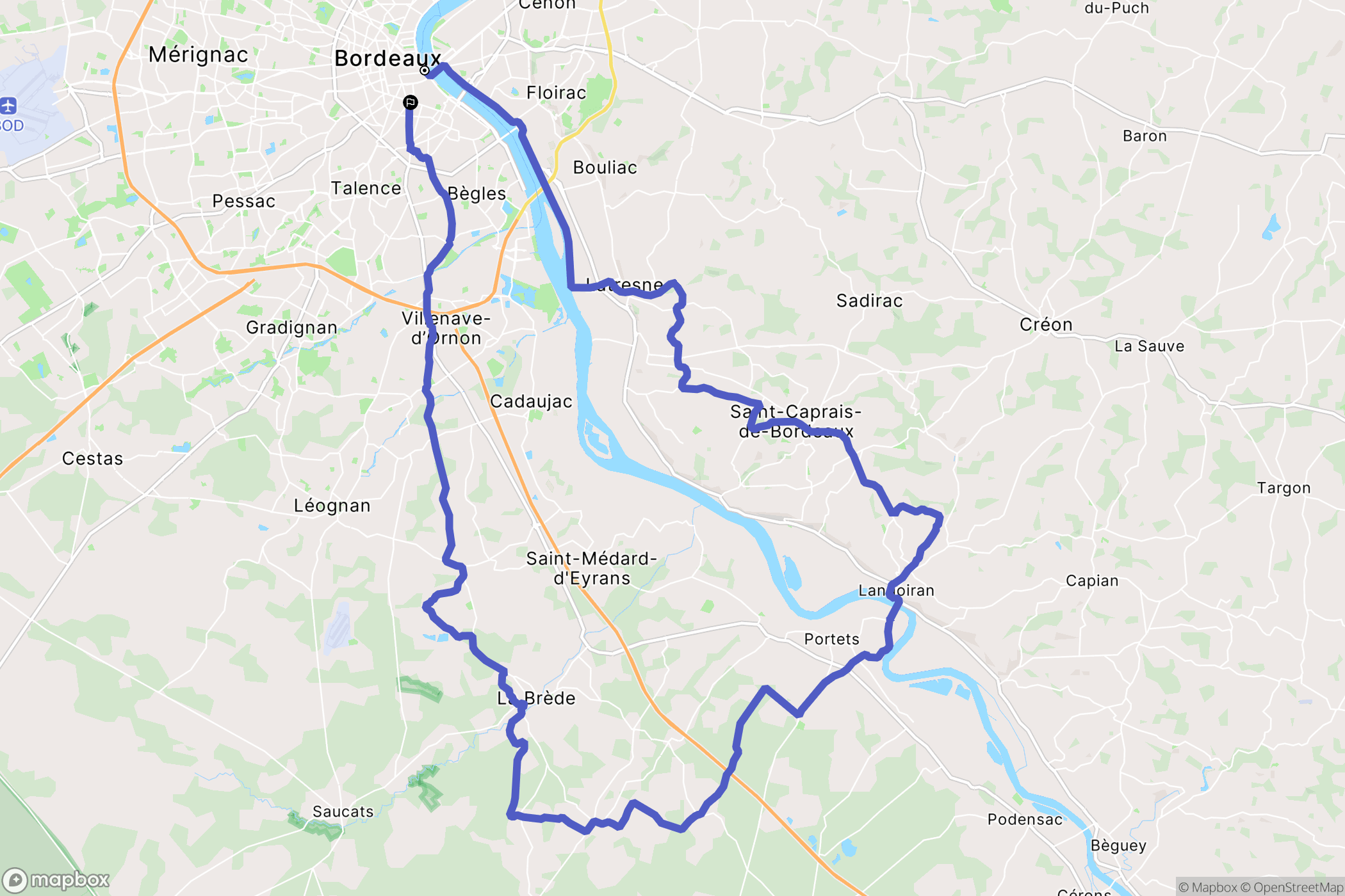 Bordeaux : carte du parcours de randonnée - France