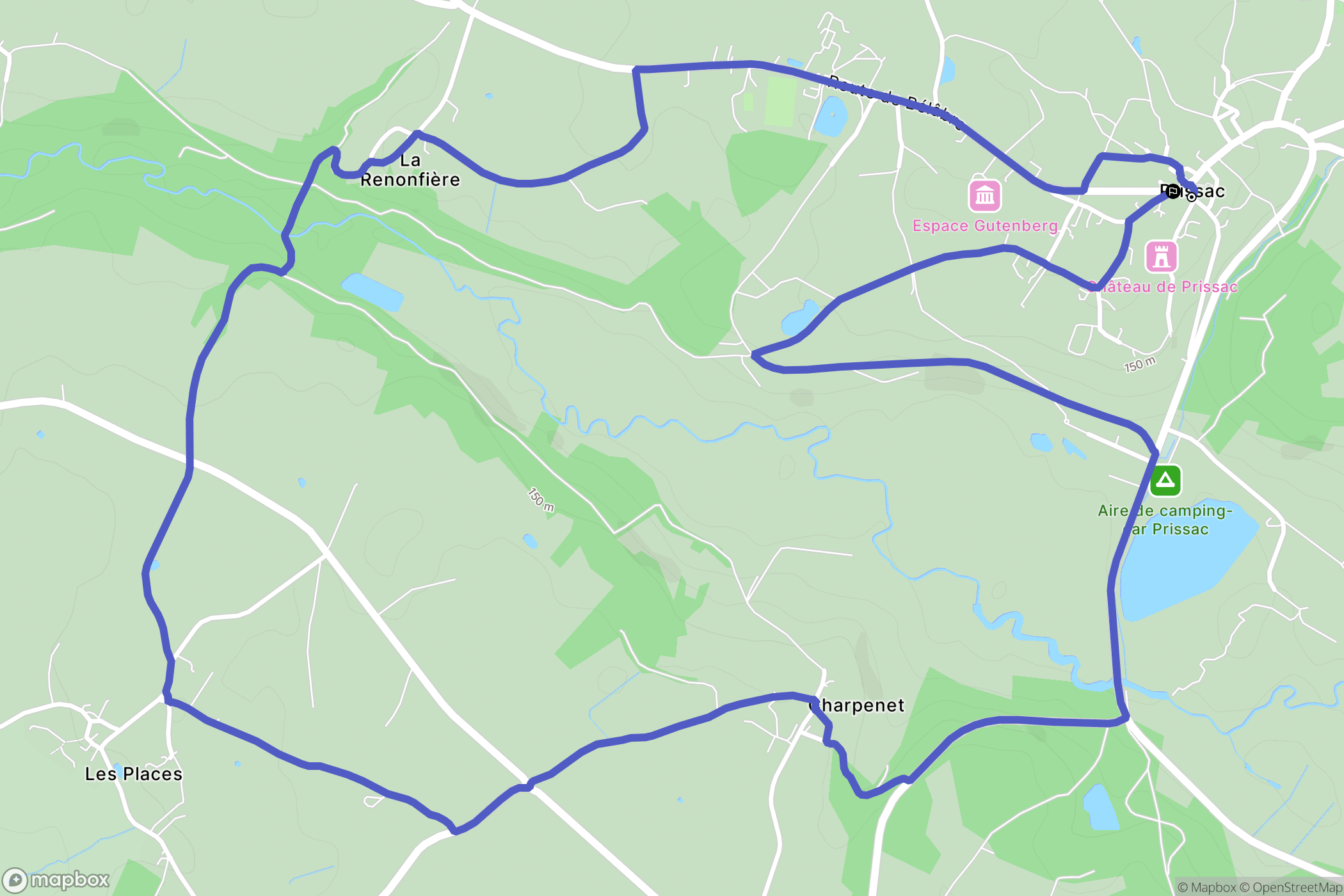 Prissac : carte du parcours de randonnée - France