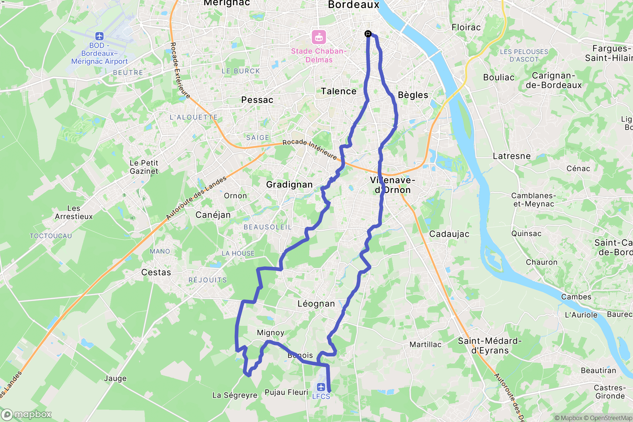 Bordeaux : carte du parcours de randonnée - France
