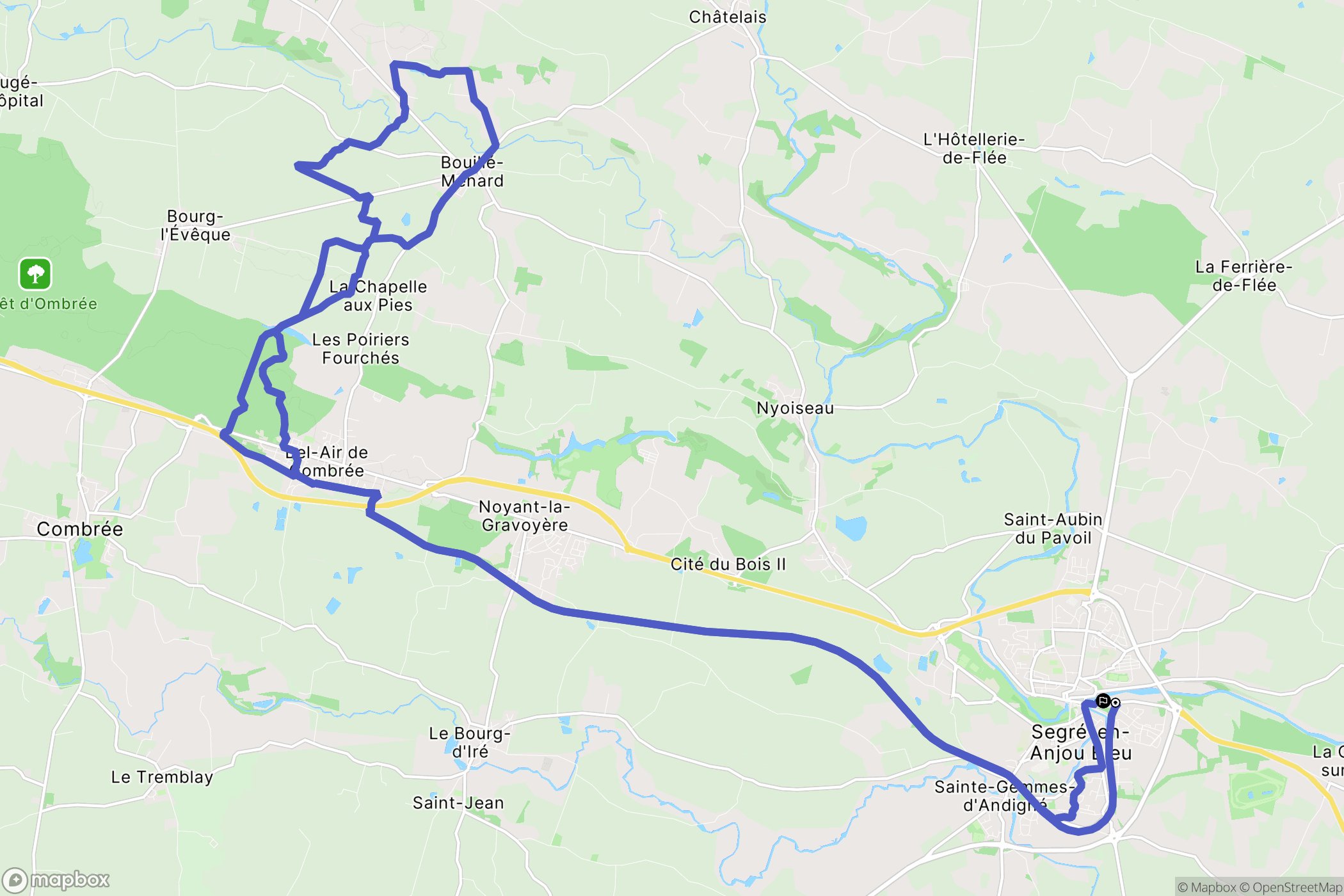 Segré-en-Anjou Bleu : carte du parcours de randonnée - France