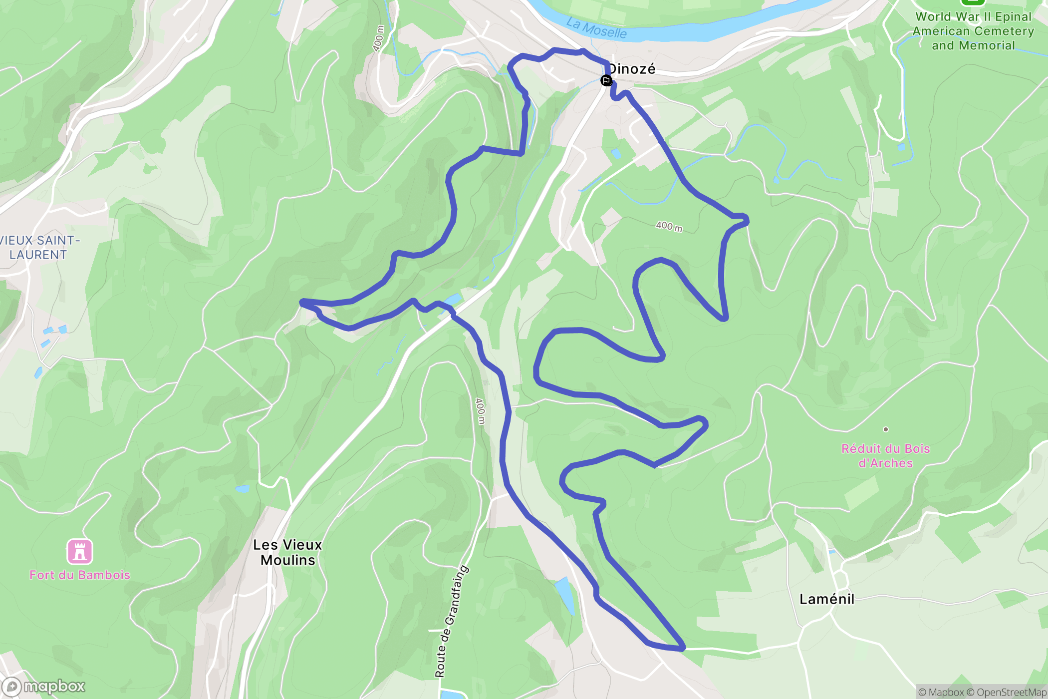 Dinozé : carte du parcours de randonnée - France