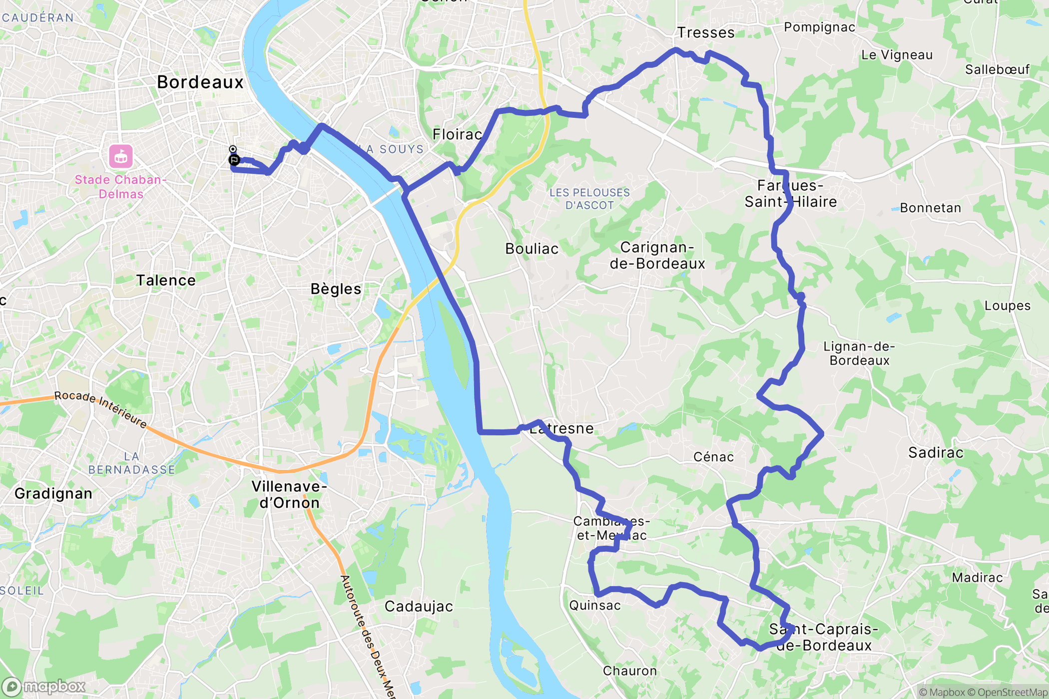 Bordeaux : carte du parcours de randonnée - France