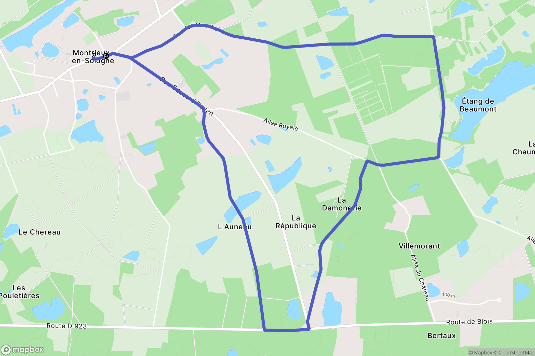 Montrieux-en-Sologne : carte du parcours de randonnée - France