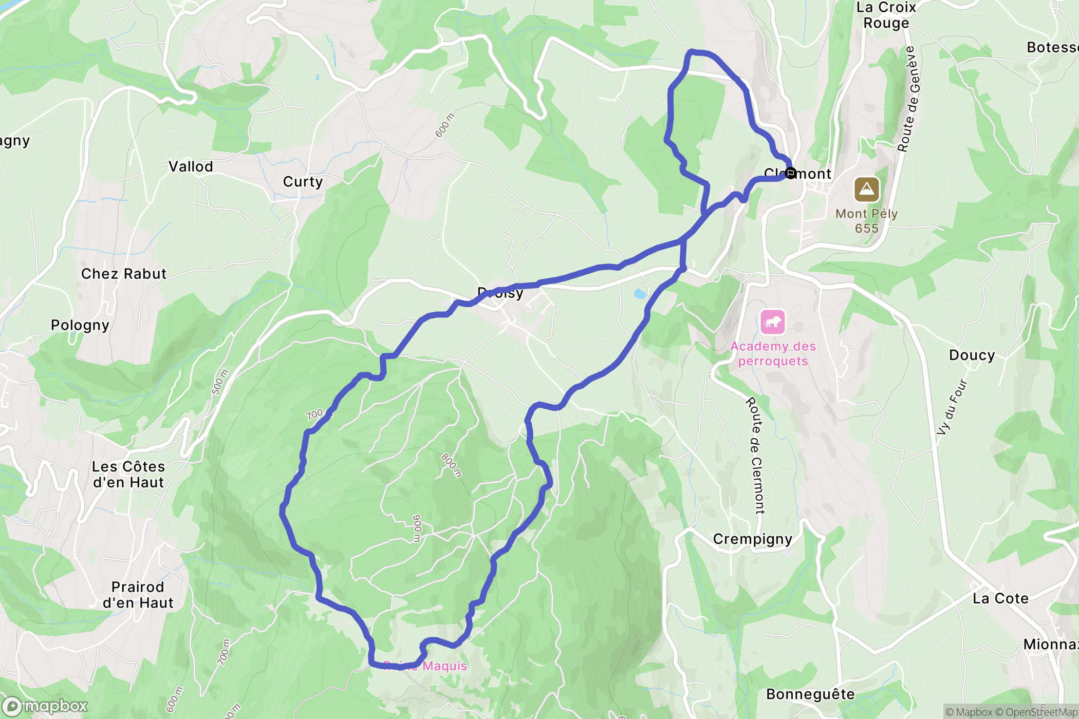 Clermont : carte du parcours de randonnée - France