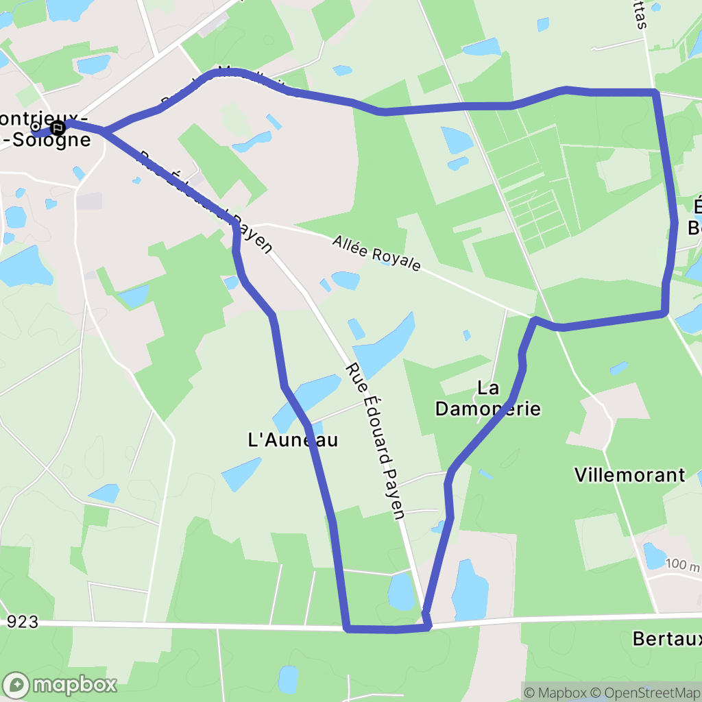Montrieux-en-Sologne : carte du parcours de randonnée - France