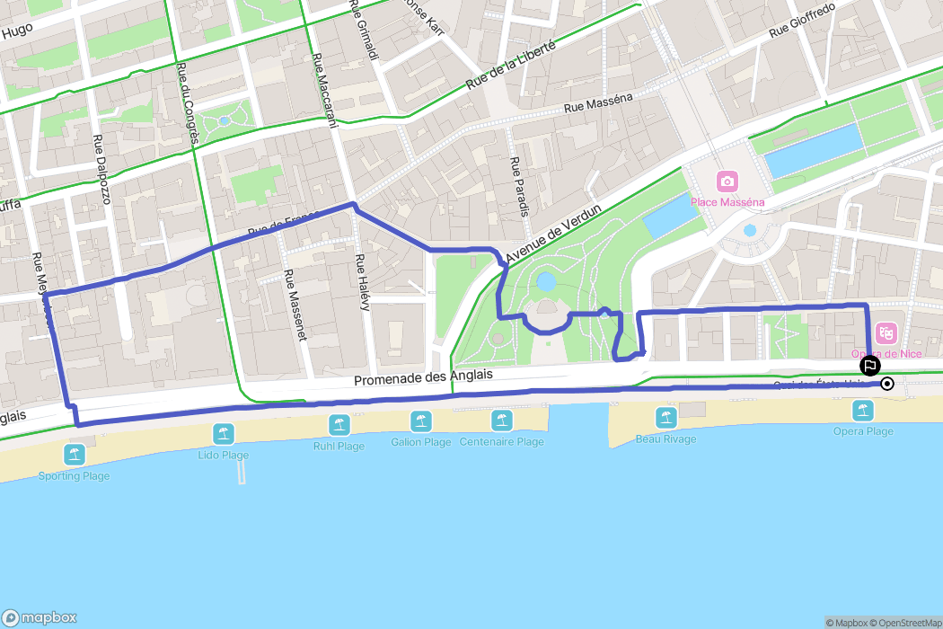 Nice : carte du parcours de randonnée - France