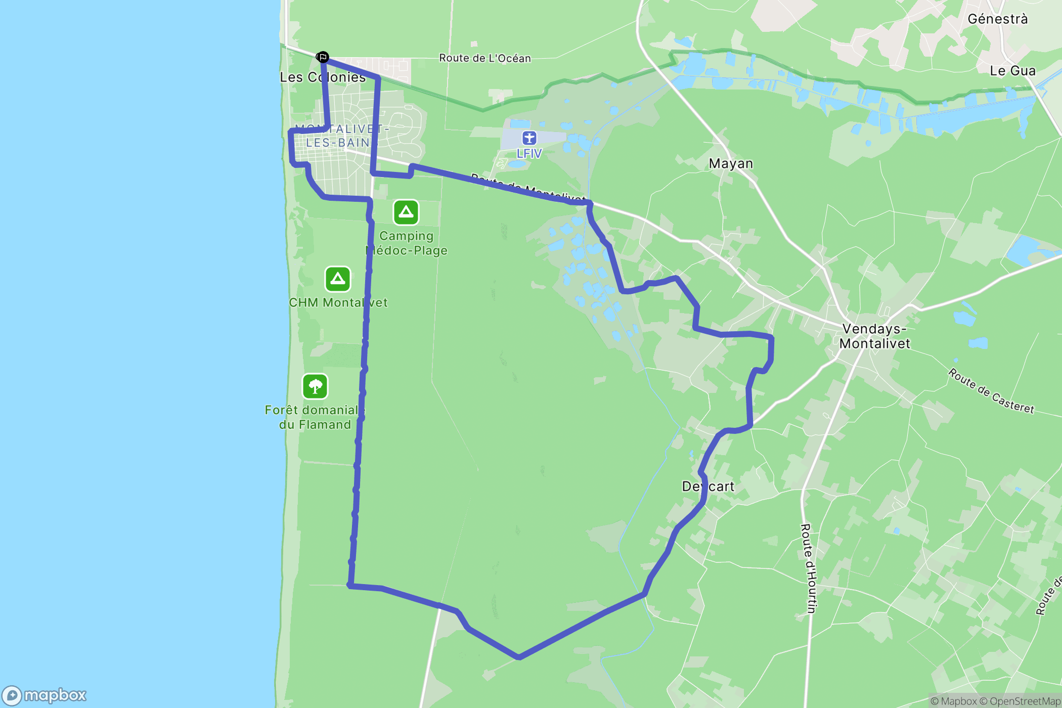 Montalivet-les-Bains : carte du parcours de randonnée - France