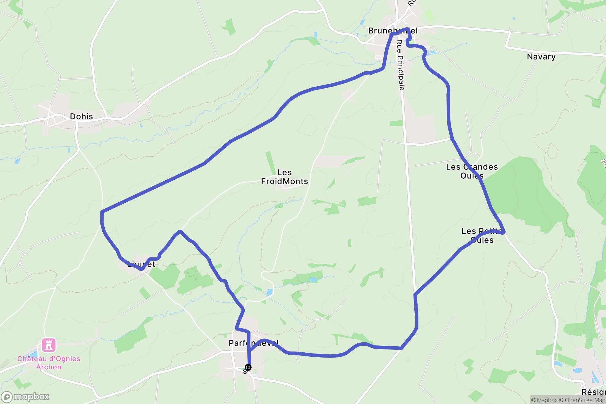 Parfondeval : carte du parcours de randonnée - France