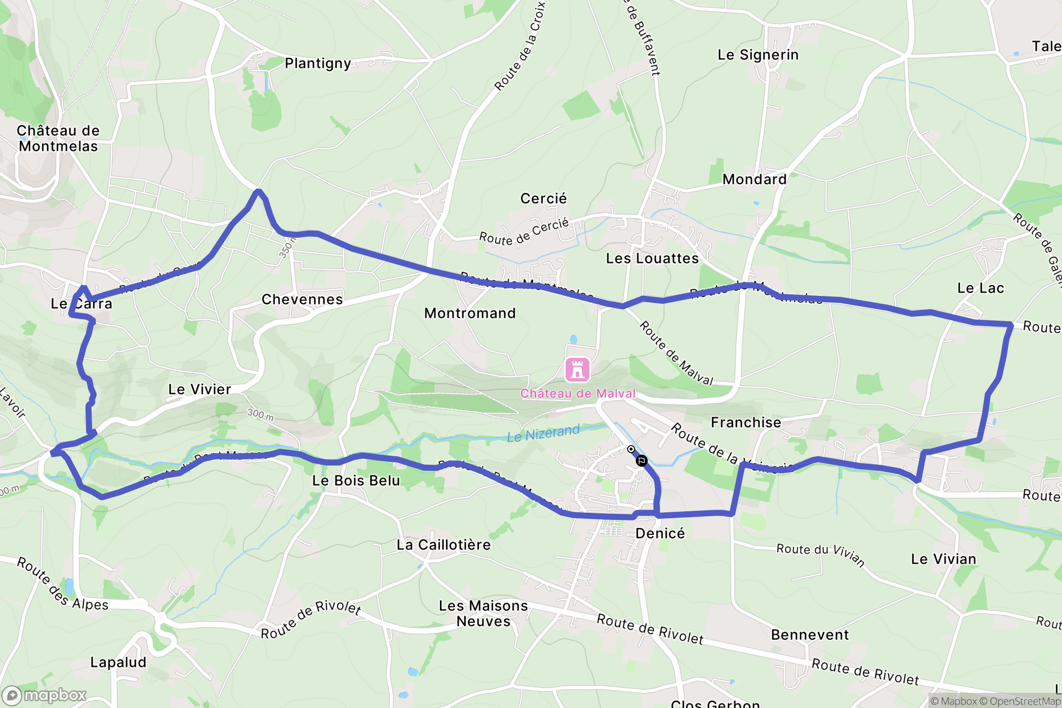Denicé : carte du parcours de randonnée - France