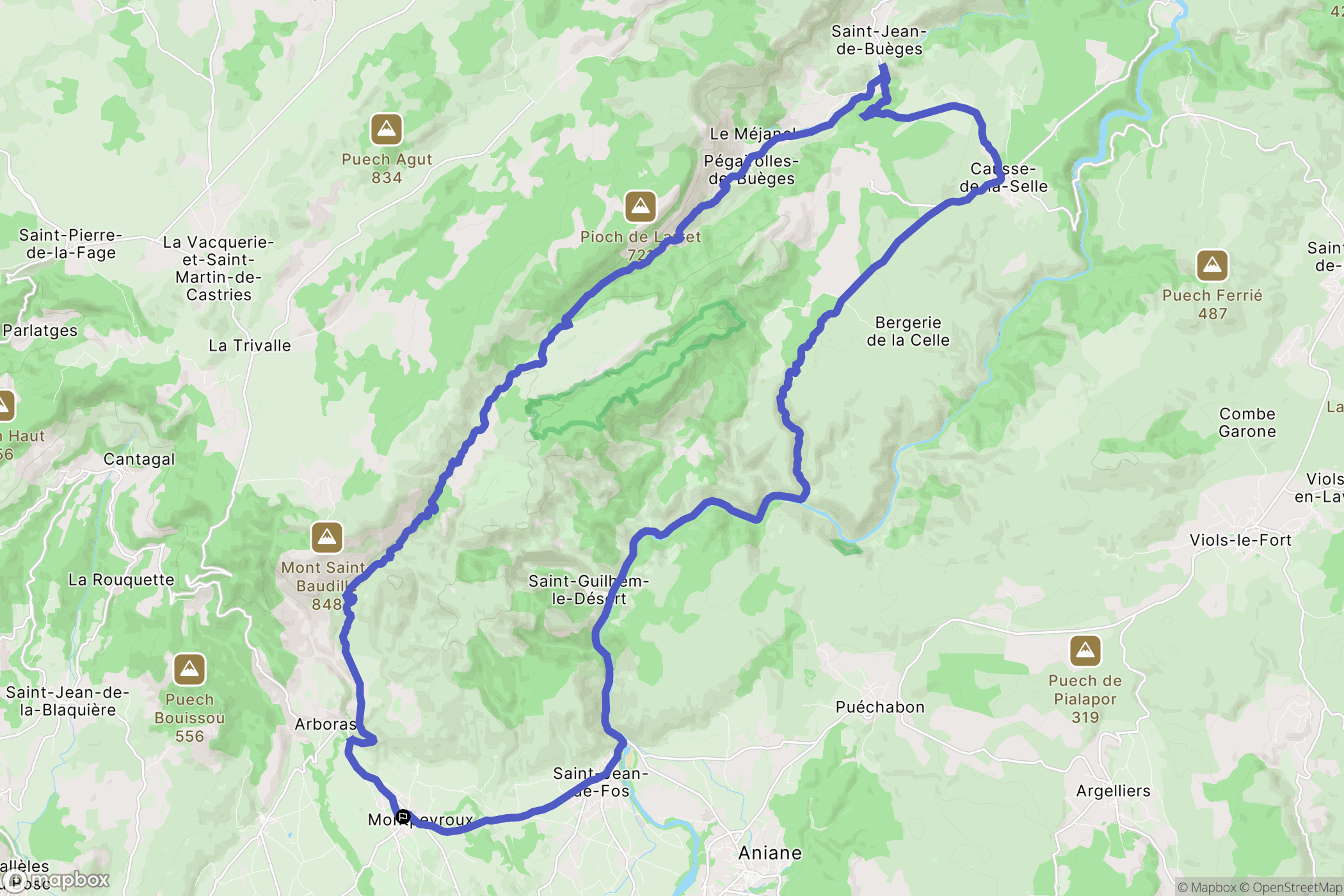 Montpeyroux : carte du parcours de randonnée - France
