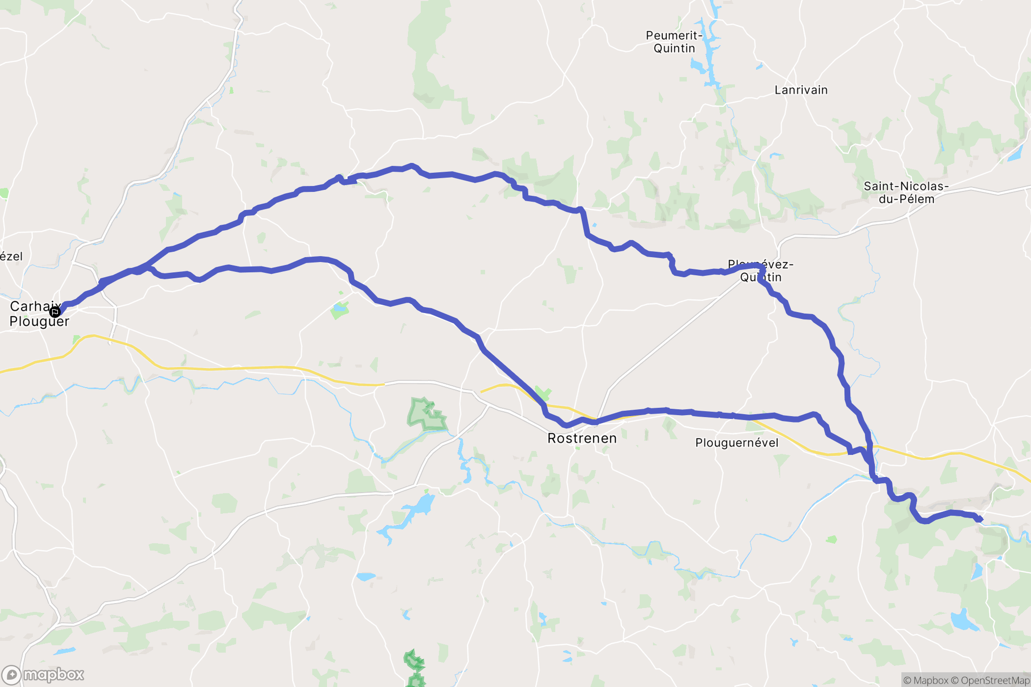 Carhaix-Plouguer : carte du parcours de randonnée - France