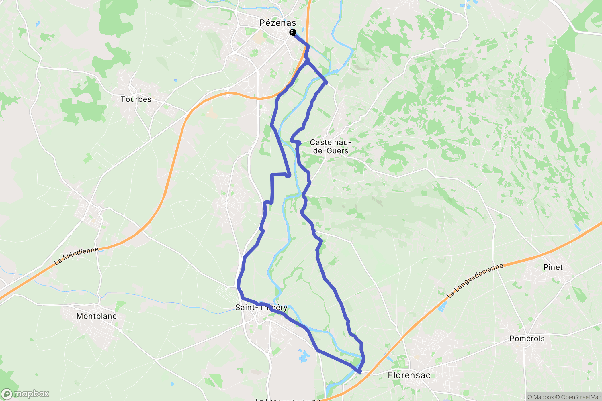 Pézenas : carte du parcours de randonnée - France
