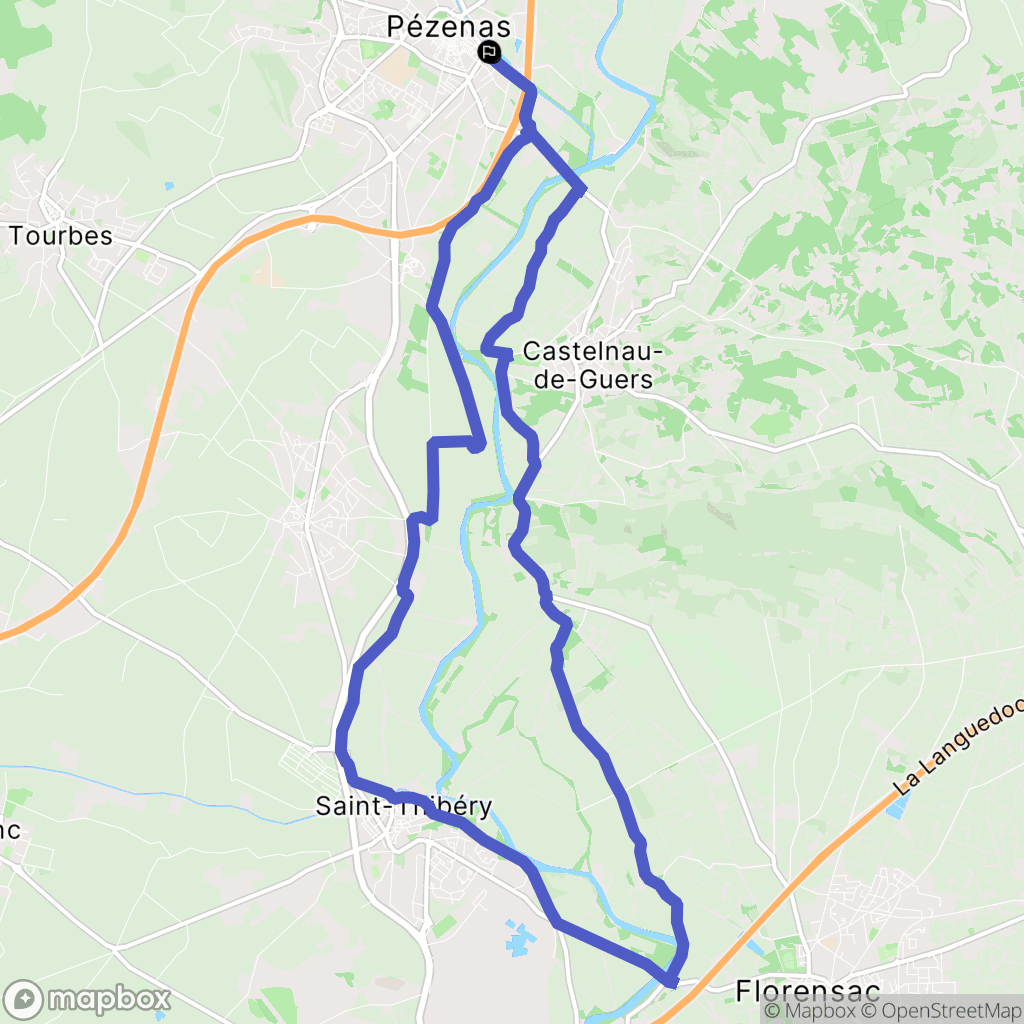 Pézenas : carte du parcours de randonnée - France