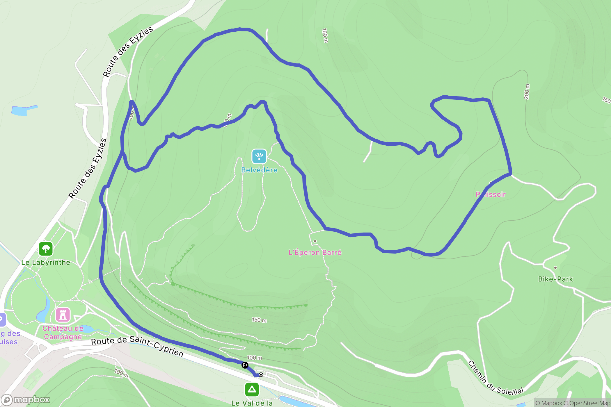 Campagne : carte du parcours de randonnée - France