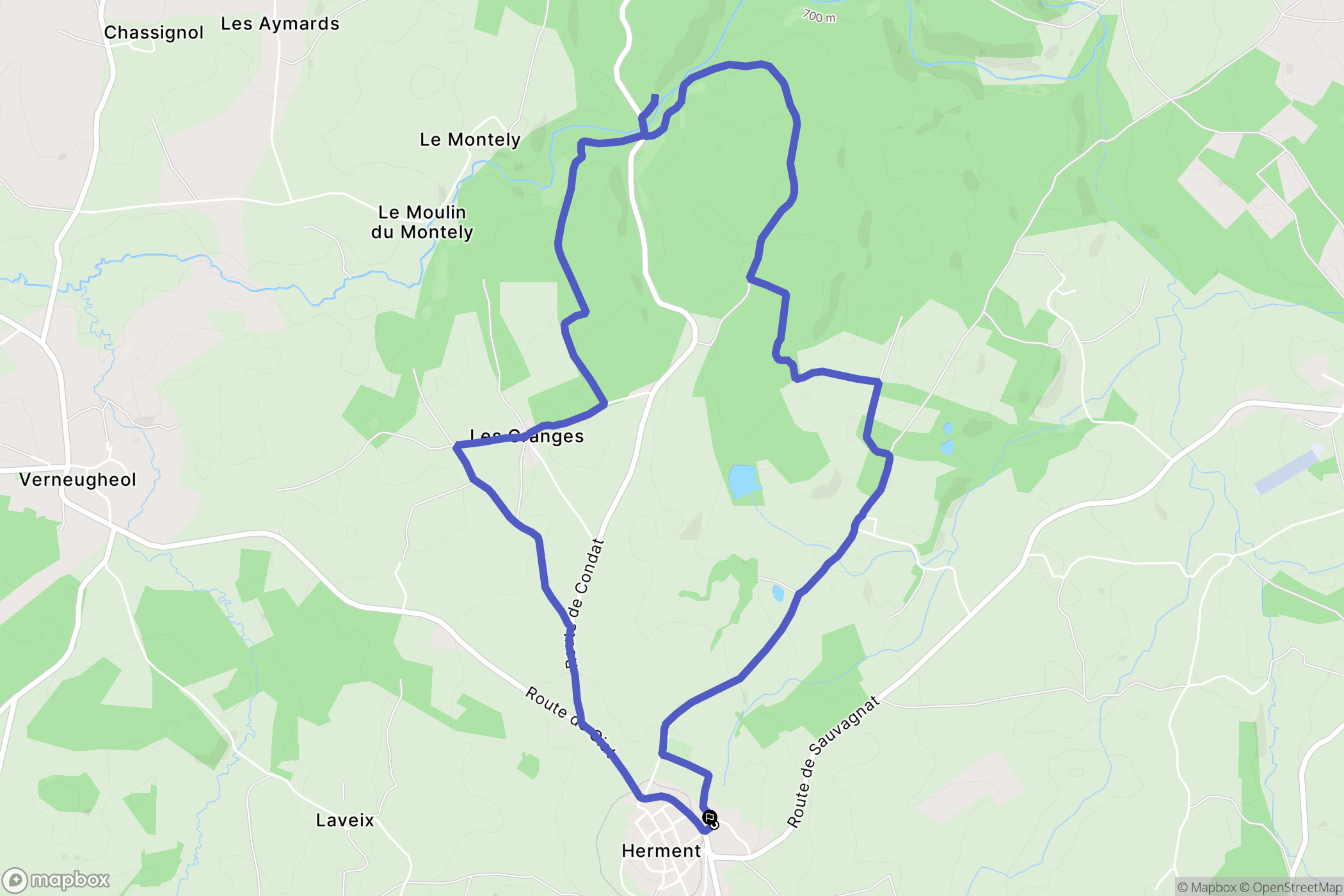 Herment : carte du parcours de randonnée - France