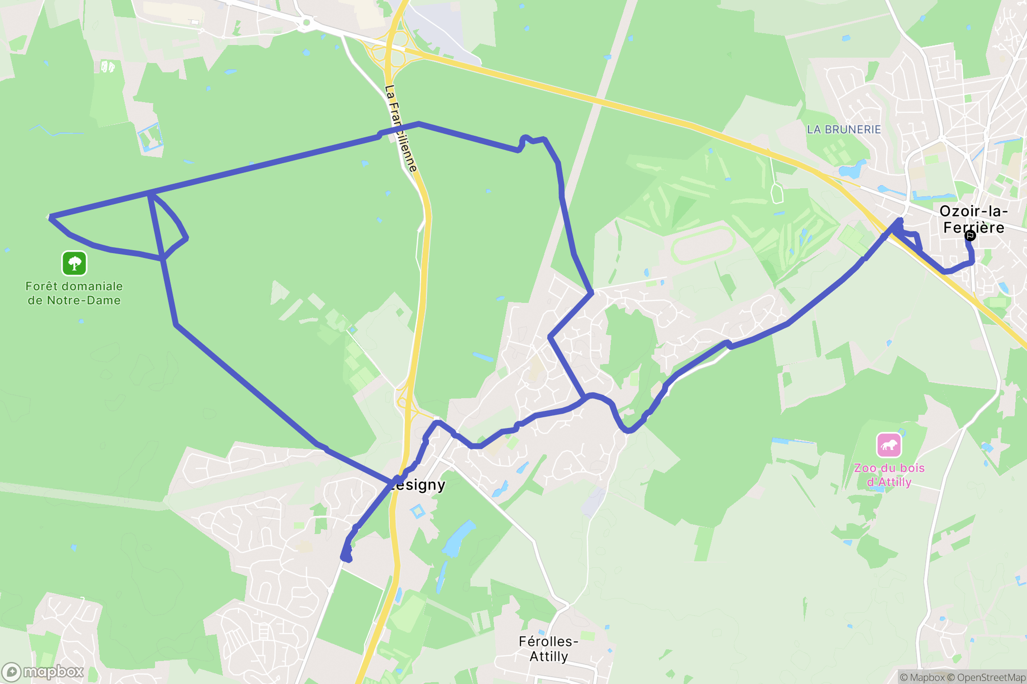 Ozoir-la-Ferrière : carte du parcours de randonnée - France