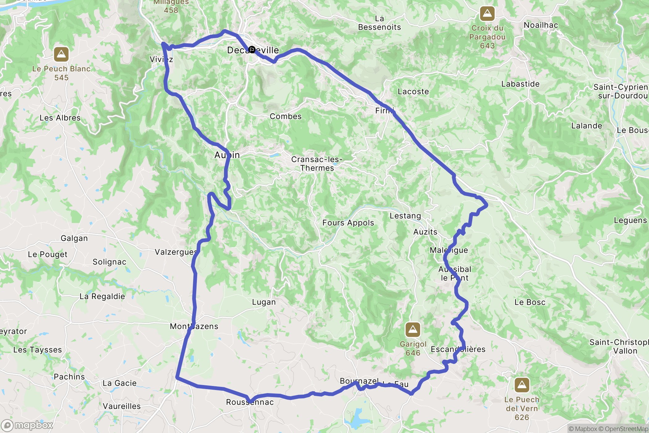 Decazeville : carte du parcours de randonnée - France