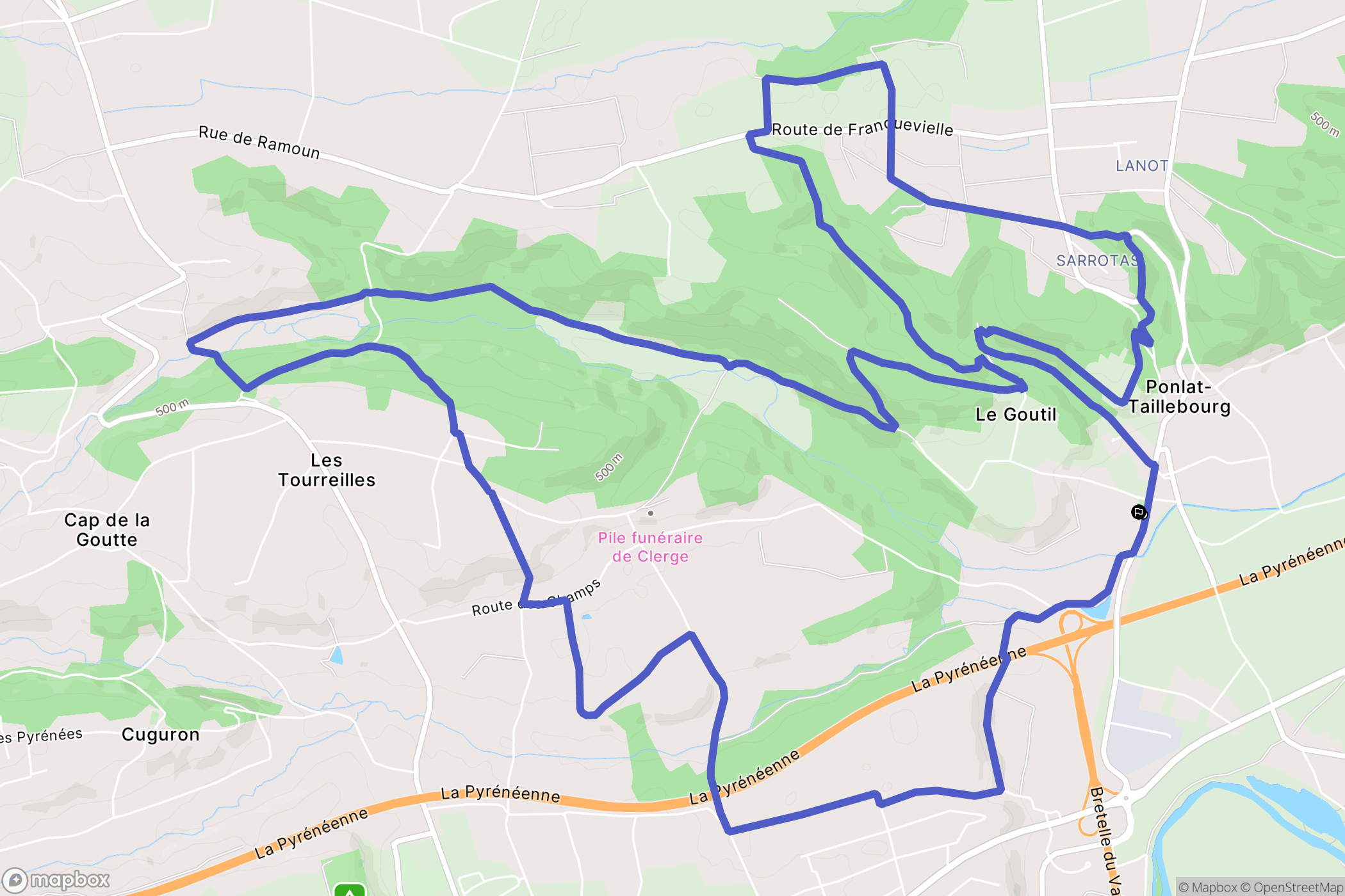 Ponlat-Taillebourg : carte du parcours de randonnée - France
