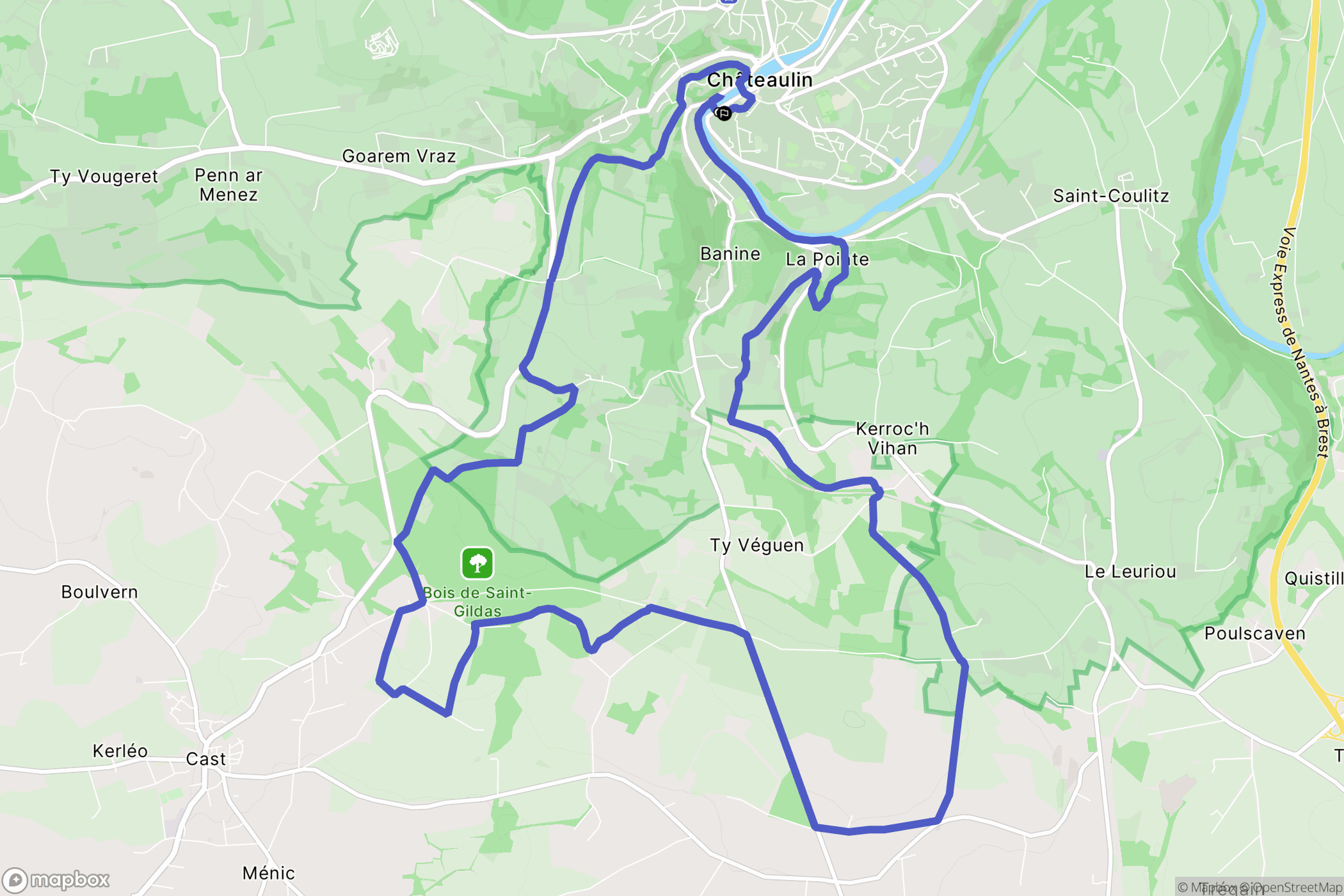 Châteaulin : carte du parcours de randonnée - France