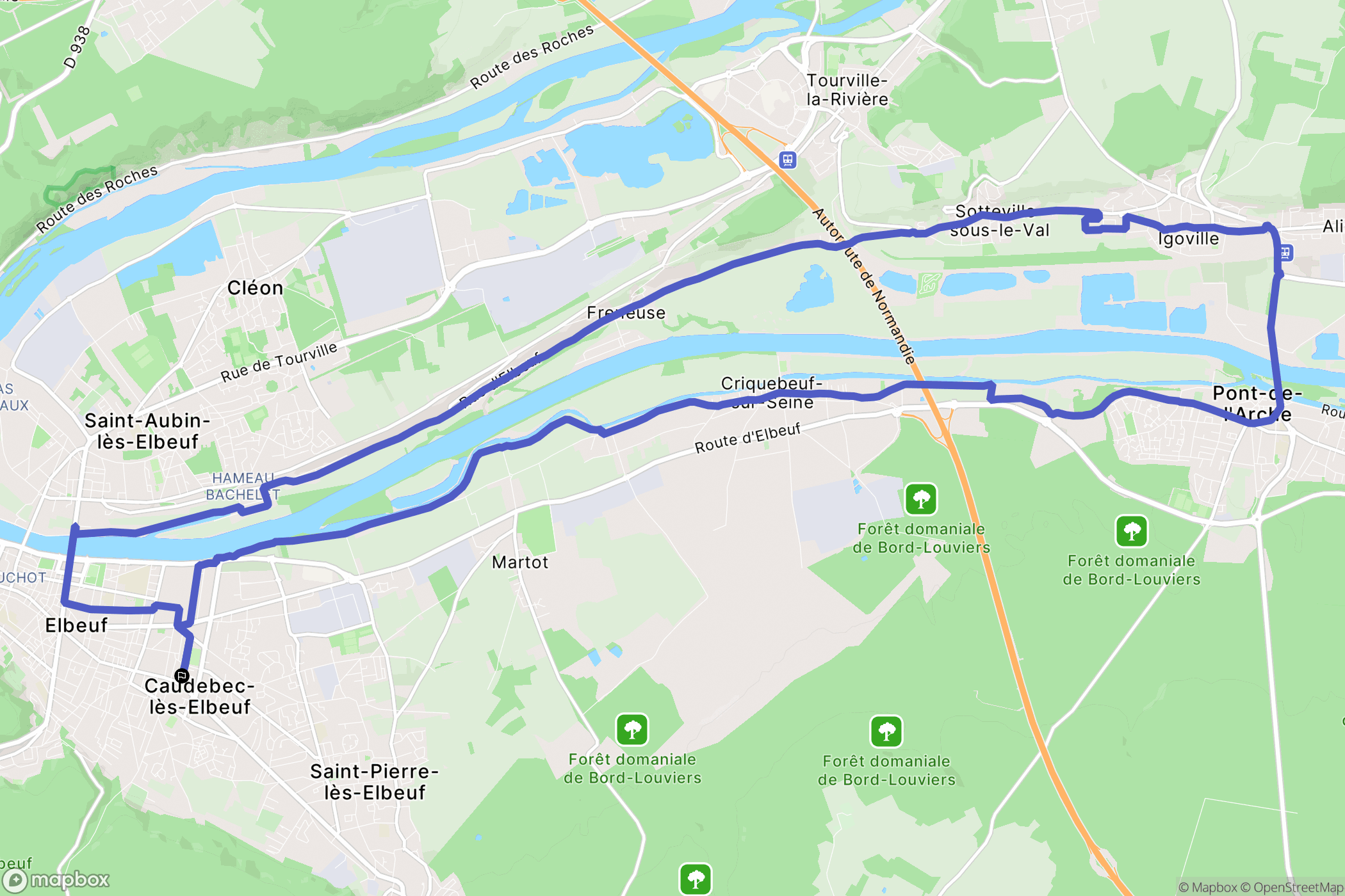 Caudebec-lès-Elbeuf : carte du parcours de randonnée - France
