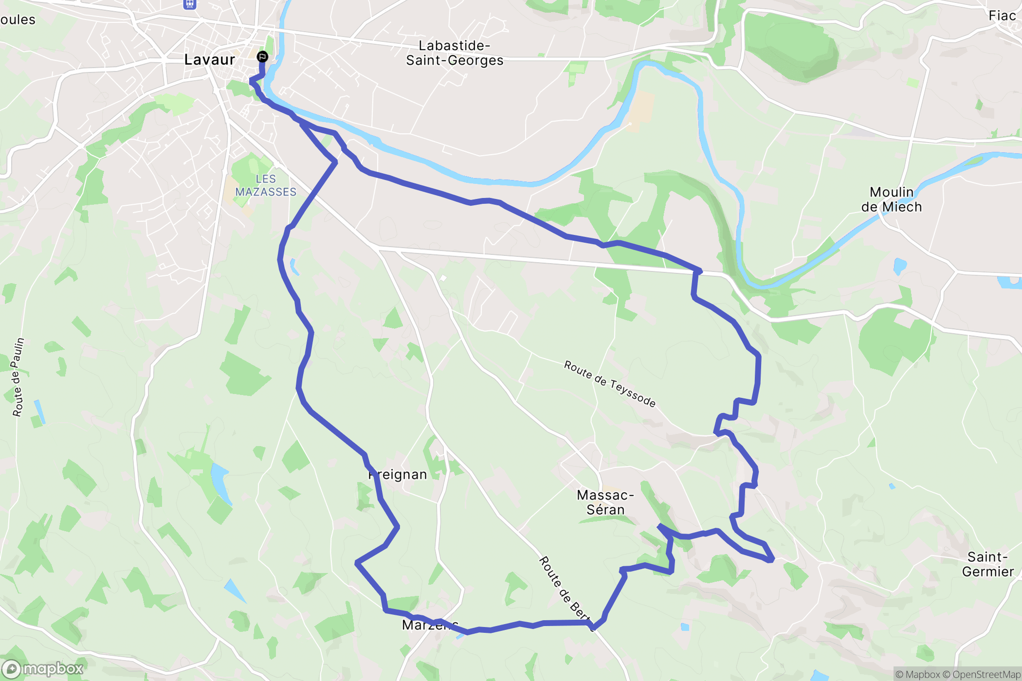 Lavaur : carte du parcours de randonnée - France