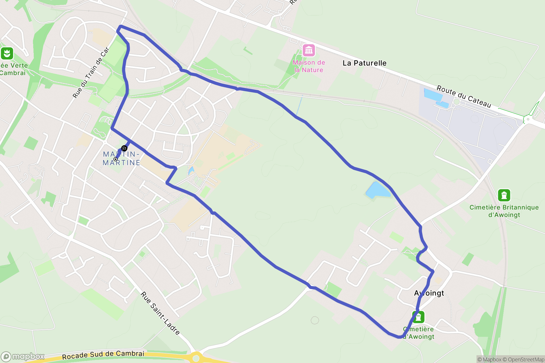 Cambrai : carte du parcours de randonnée - France