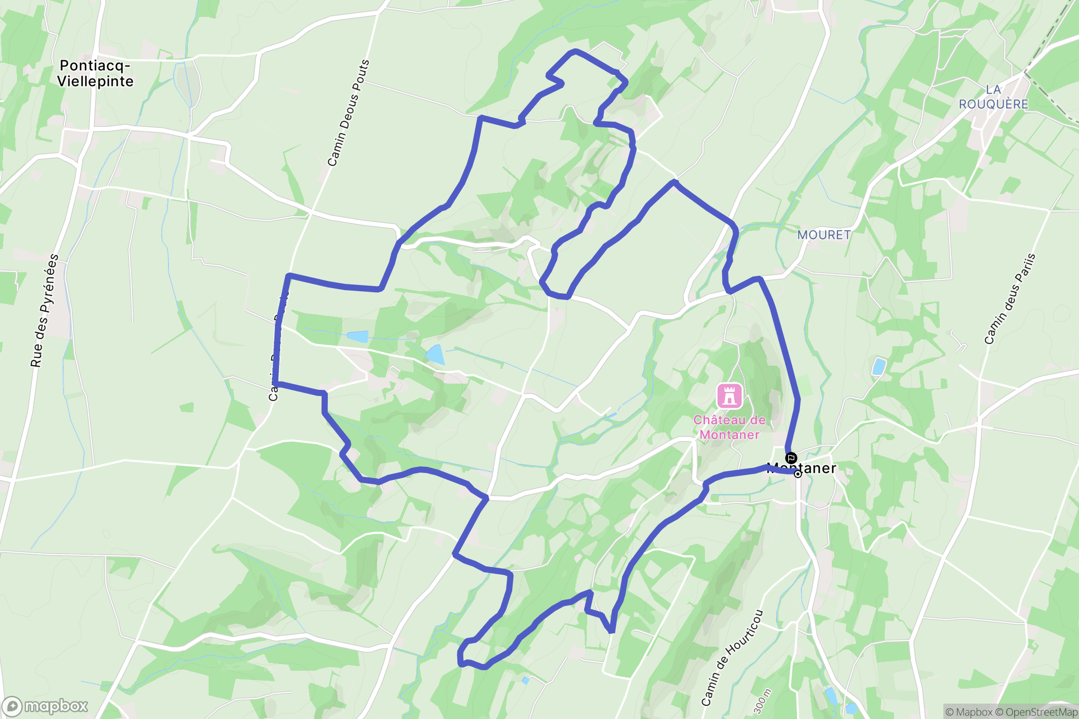 Montaner : carte du parcours de randonnée - France