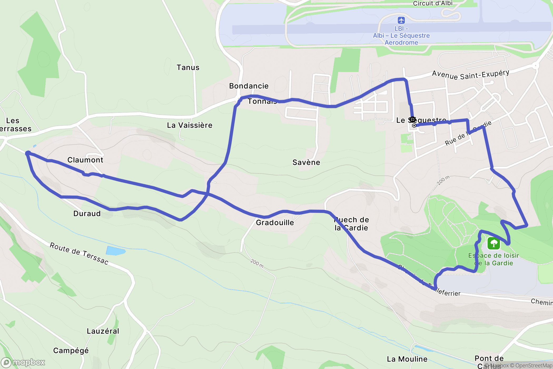 Le Sequestre : carte du parcours de randonnée - France