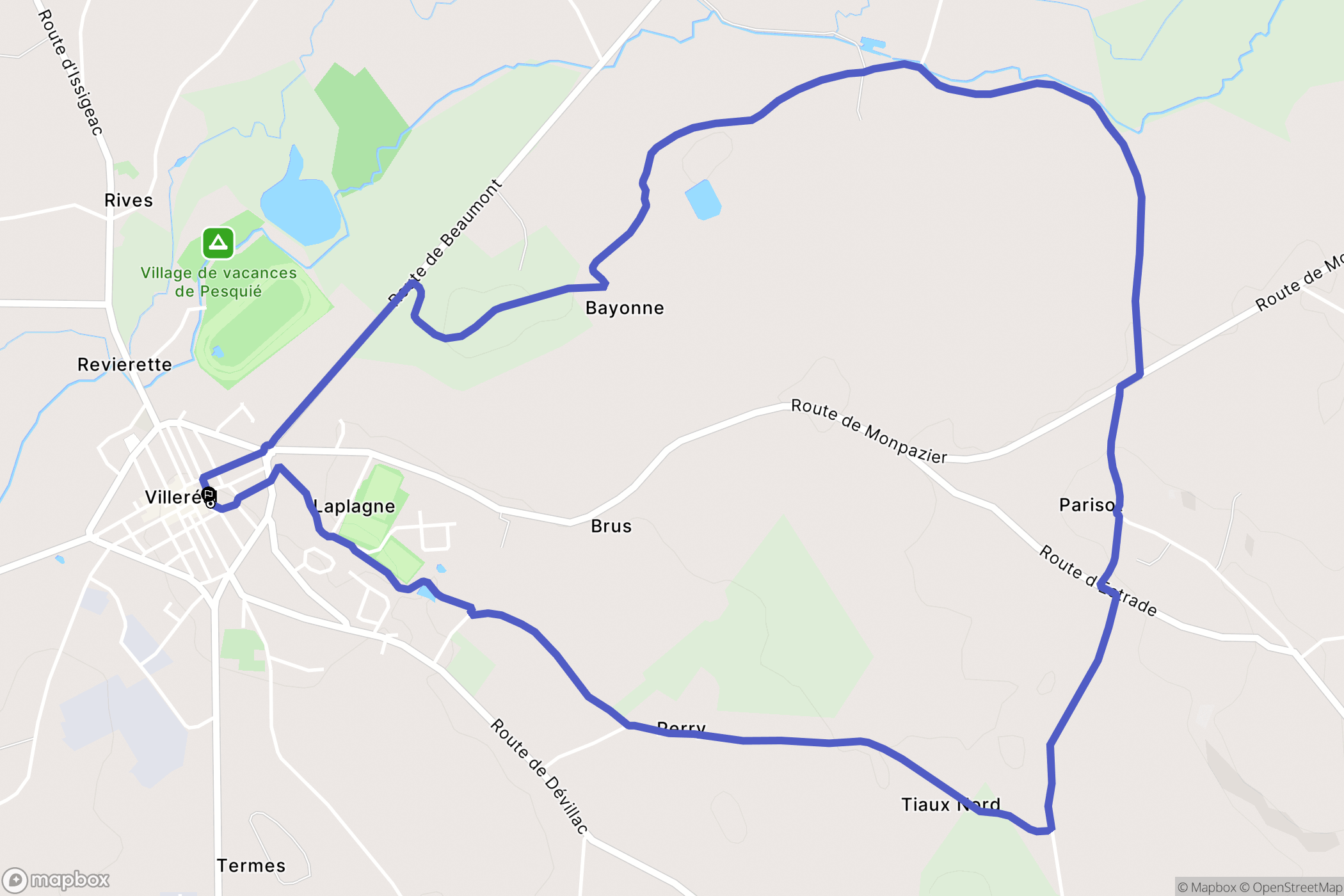 Villeréal : carte du parcours de randonnée - France