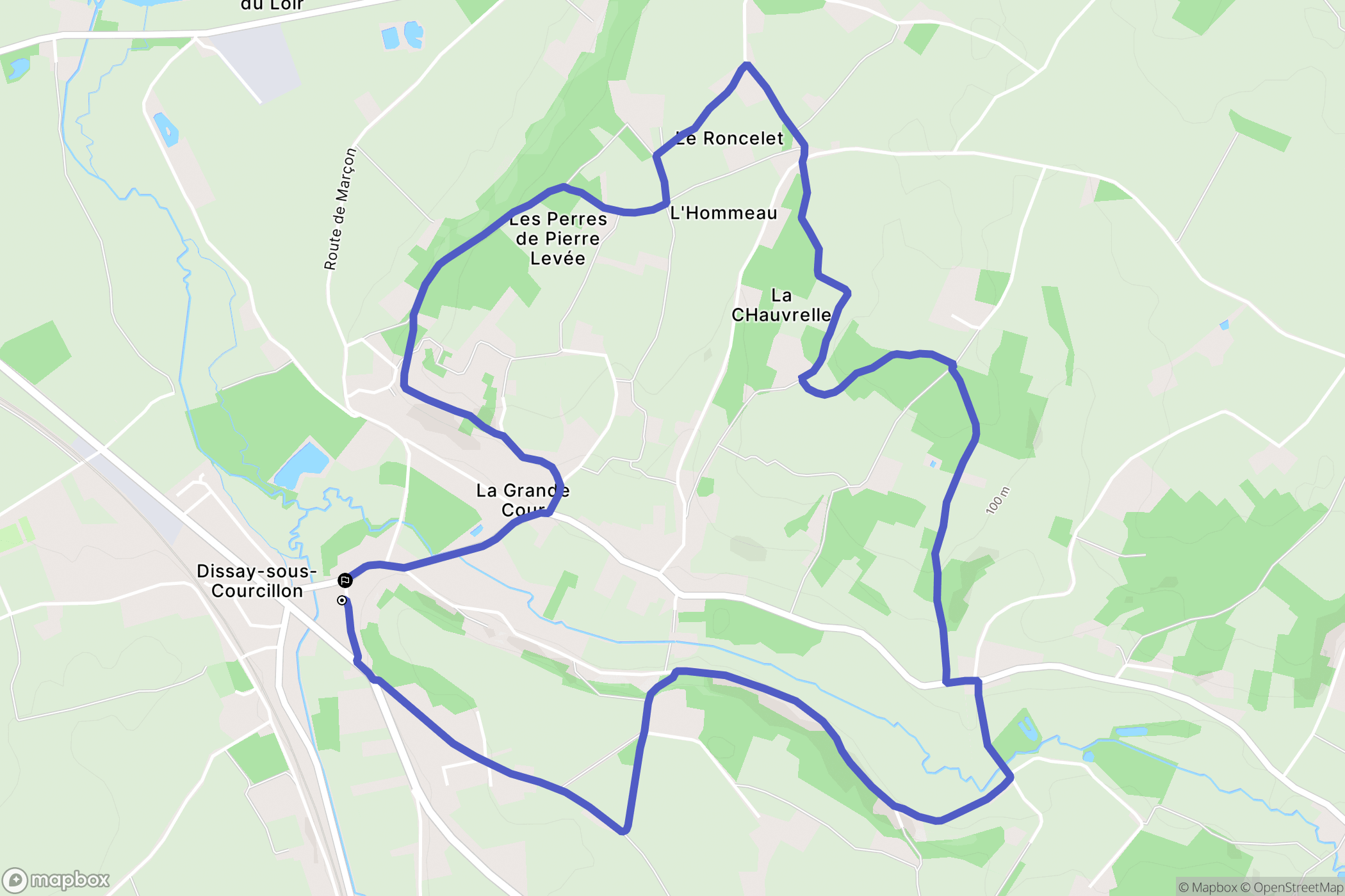 Dissay-Sous-Courcillon : carte du parcours de randonnée - France