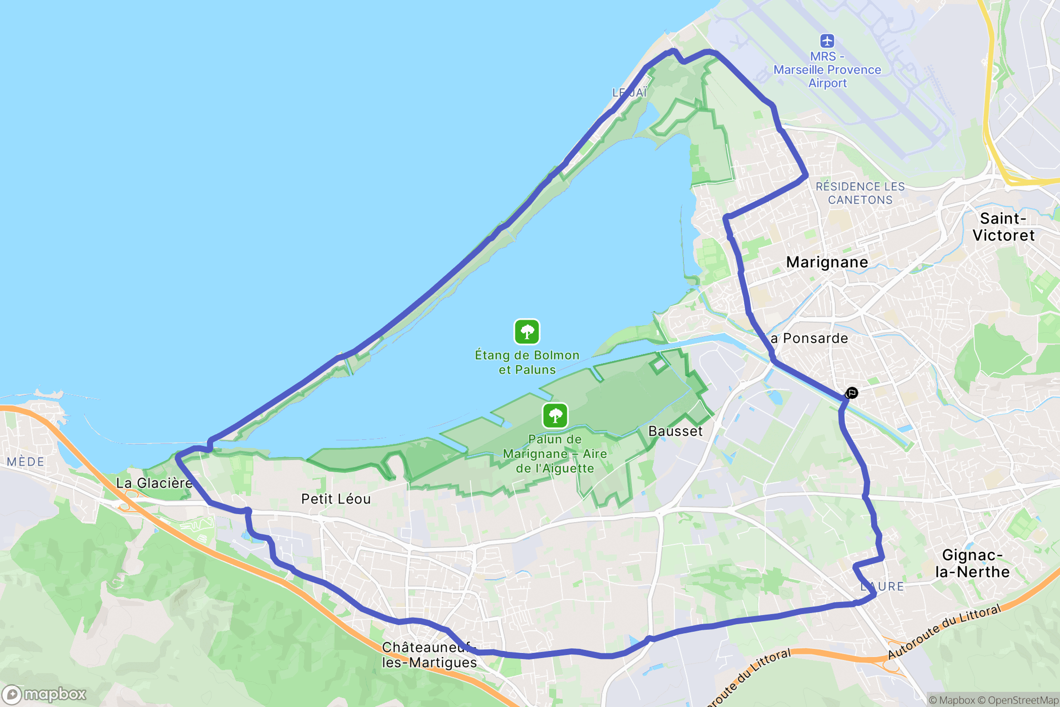 Marignane : carte du parcours de randonnée - France