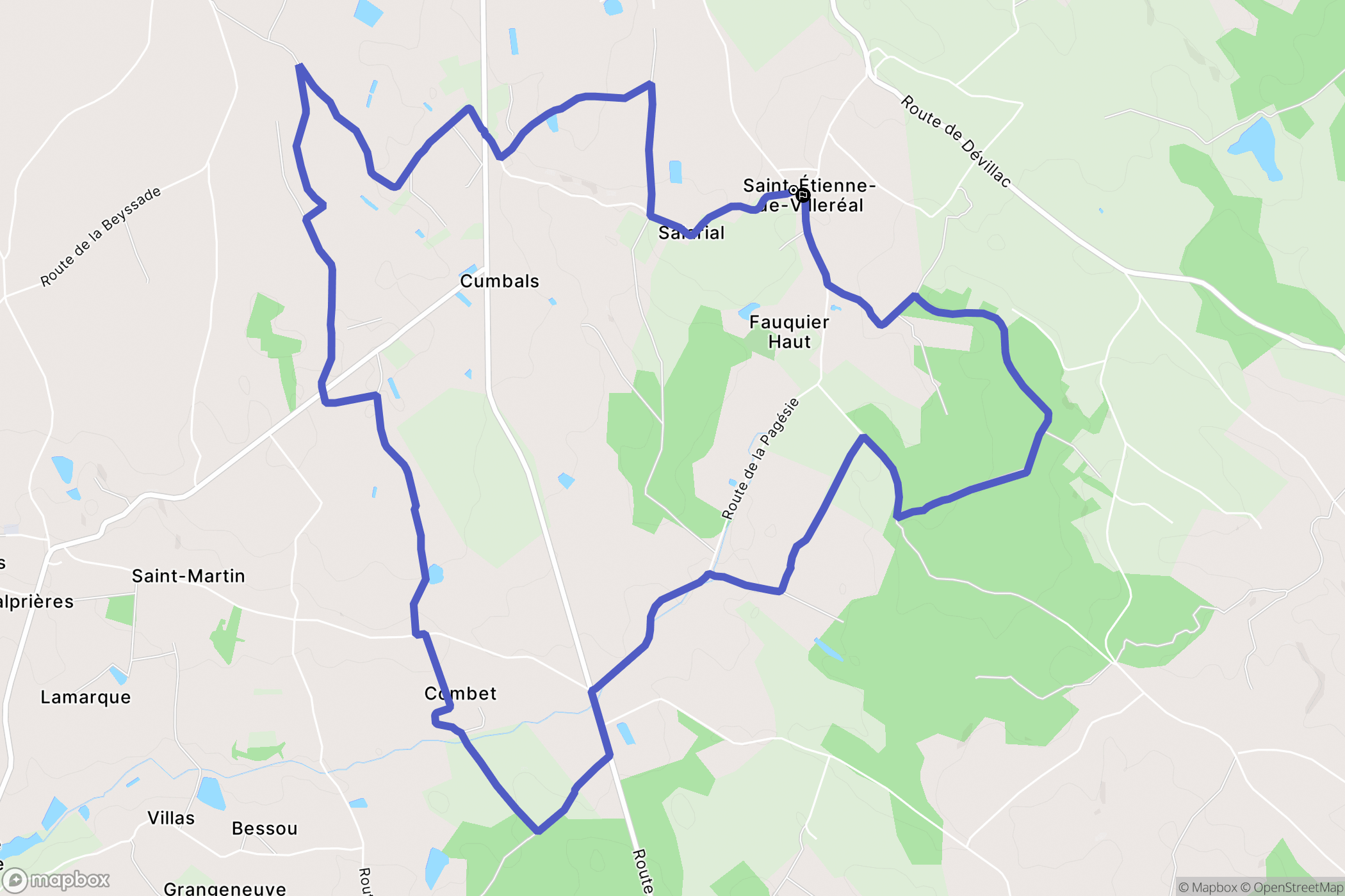Saint-Etienne-de-Villeréal : carte du parcours de randonnée - France