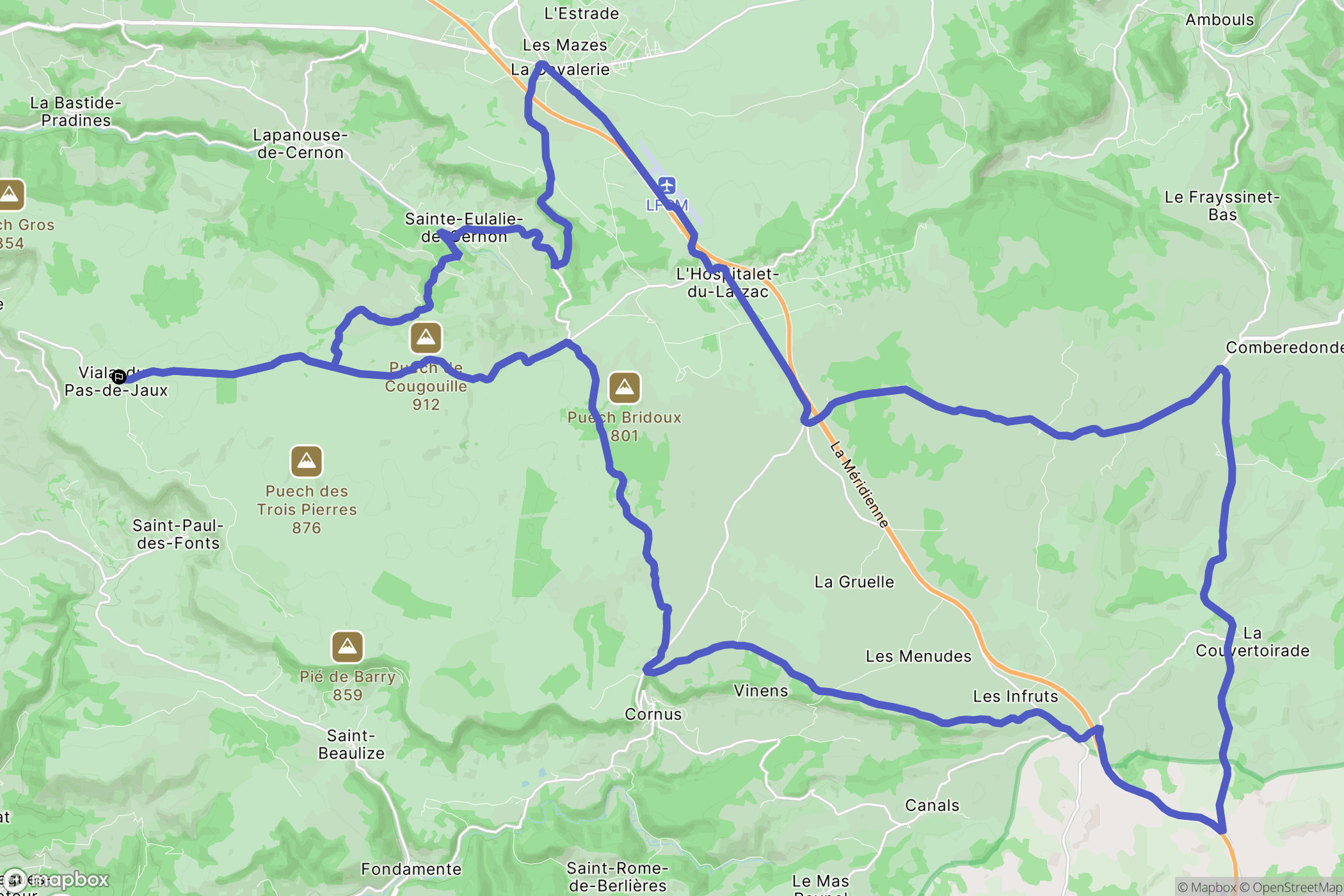 Viala-du-Pas-de-Jaux : carte du parcours de randonnée - France