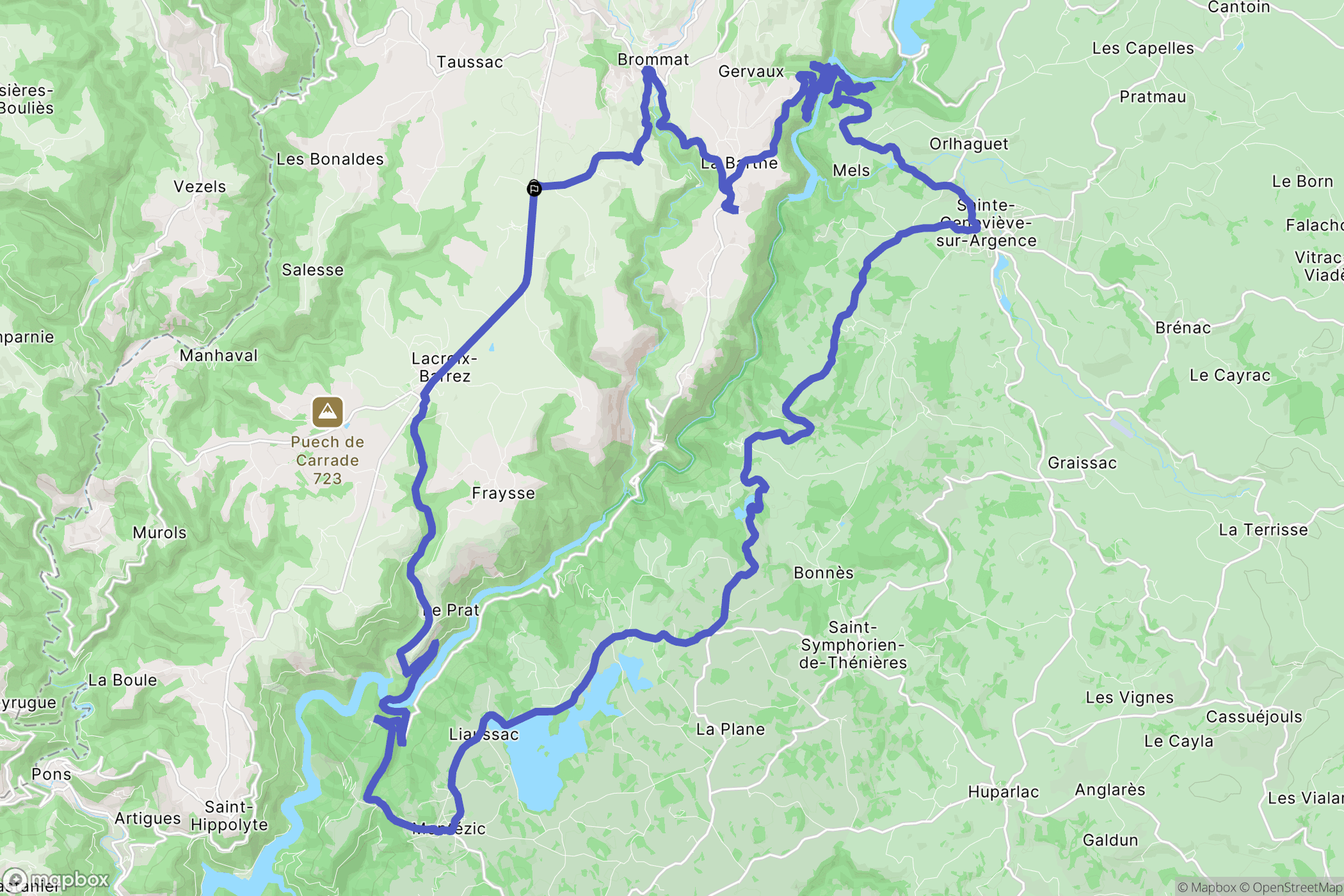 Lacroix-Barrez : carte du parcours de randonnée - France