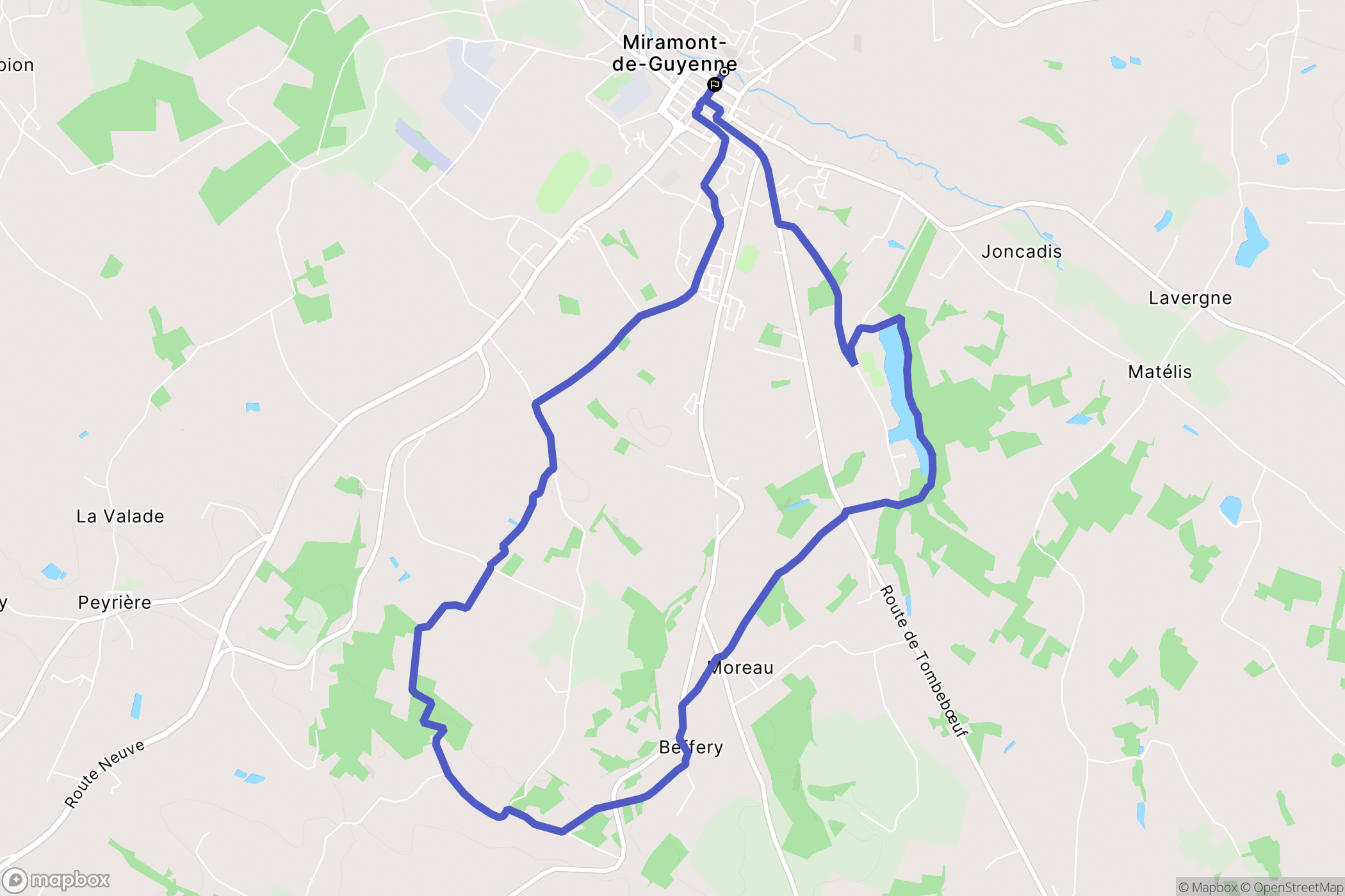 Miramont-de-Guyenne : carte du parcours de randonnée - France