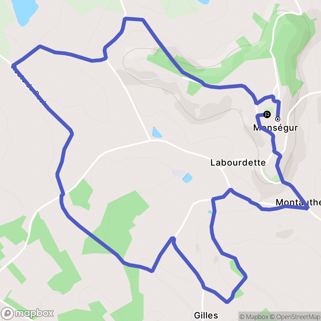 Monségur : carte du parcours de randonnée - France