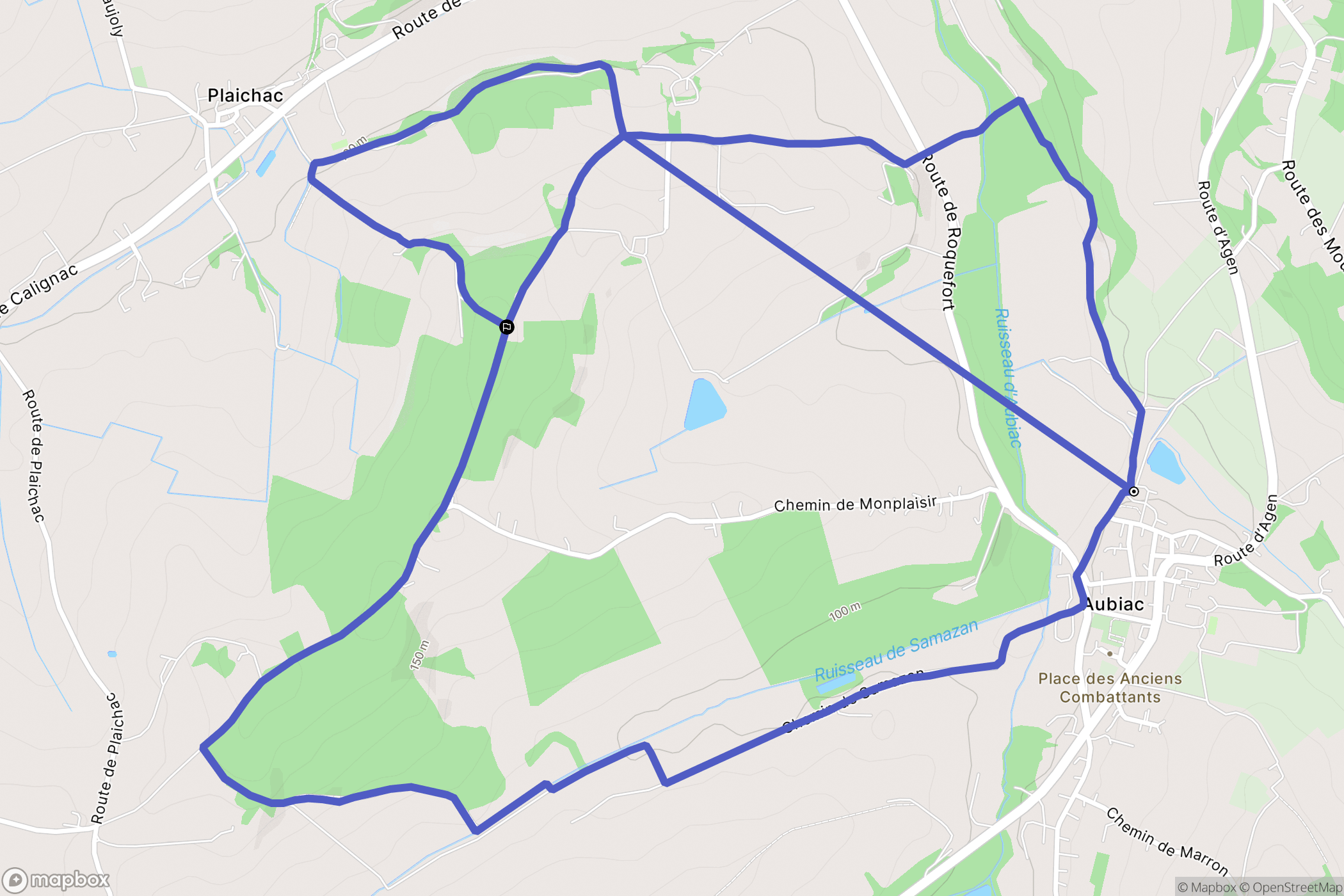 Aubiac : carte du parcours de randonnée - France