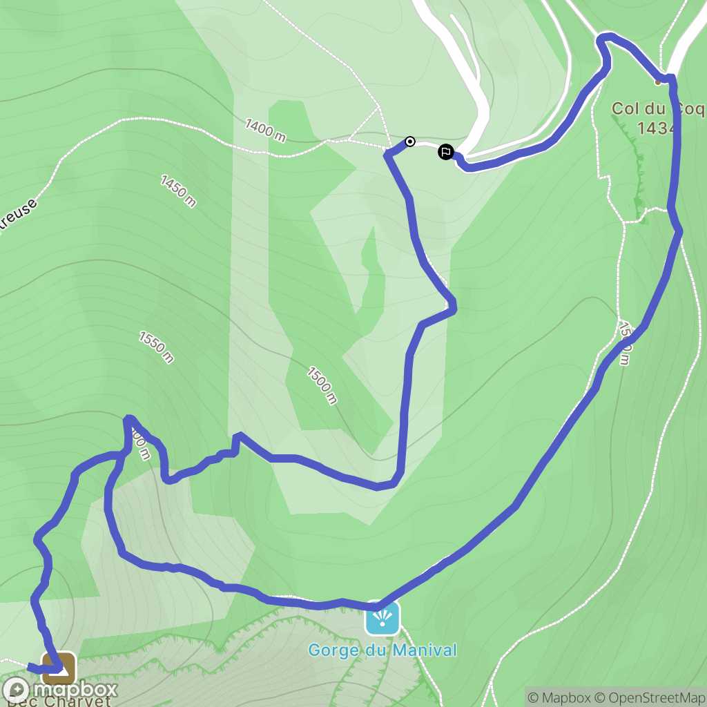 Col du Coq, Plateau-des-Petites-Roches : carte du parcours de randonnée - France