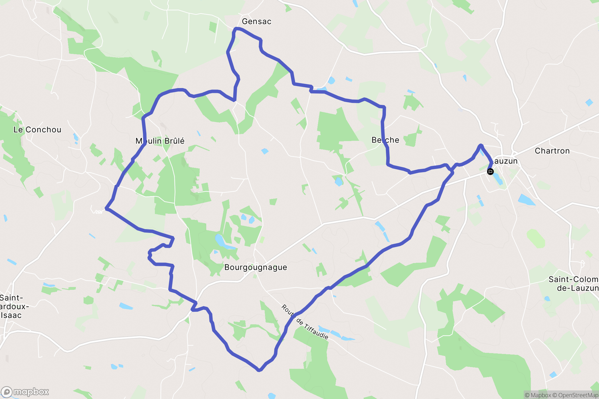 Lauzun : carte du parcours de randonnée - France