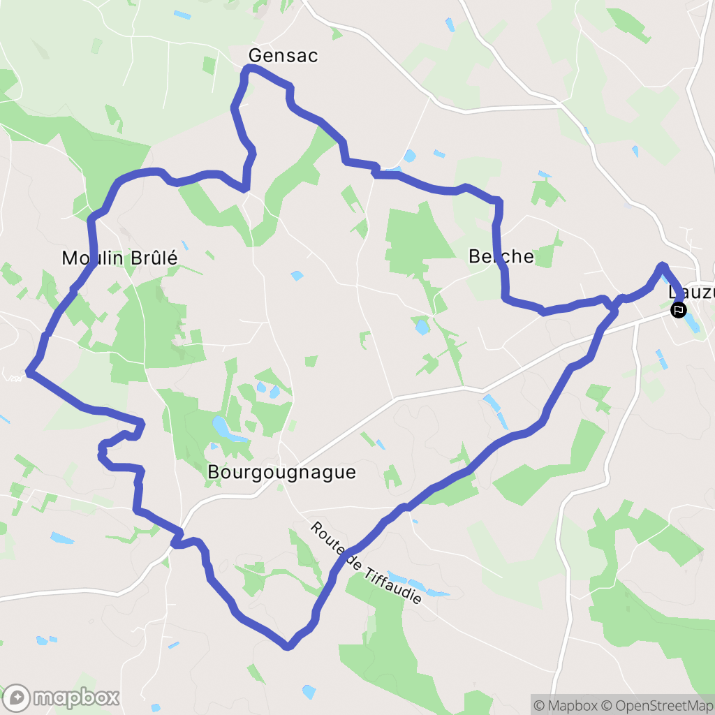 Lauzun : carte du parcours de randonnée - France