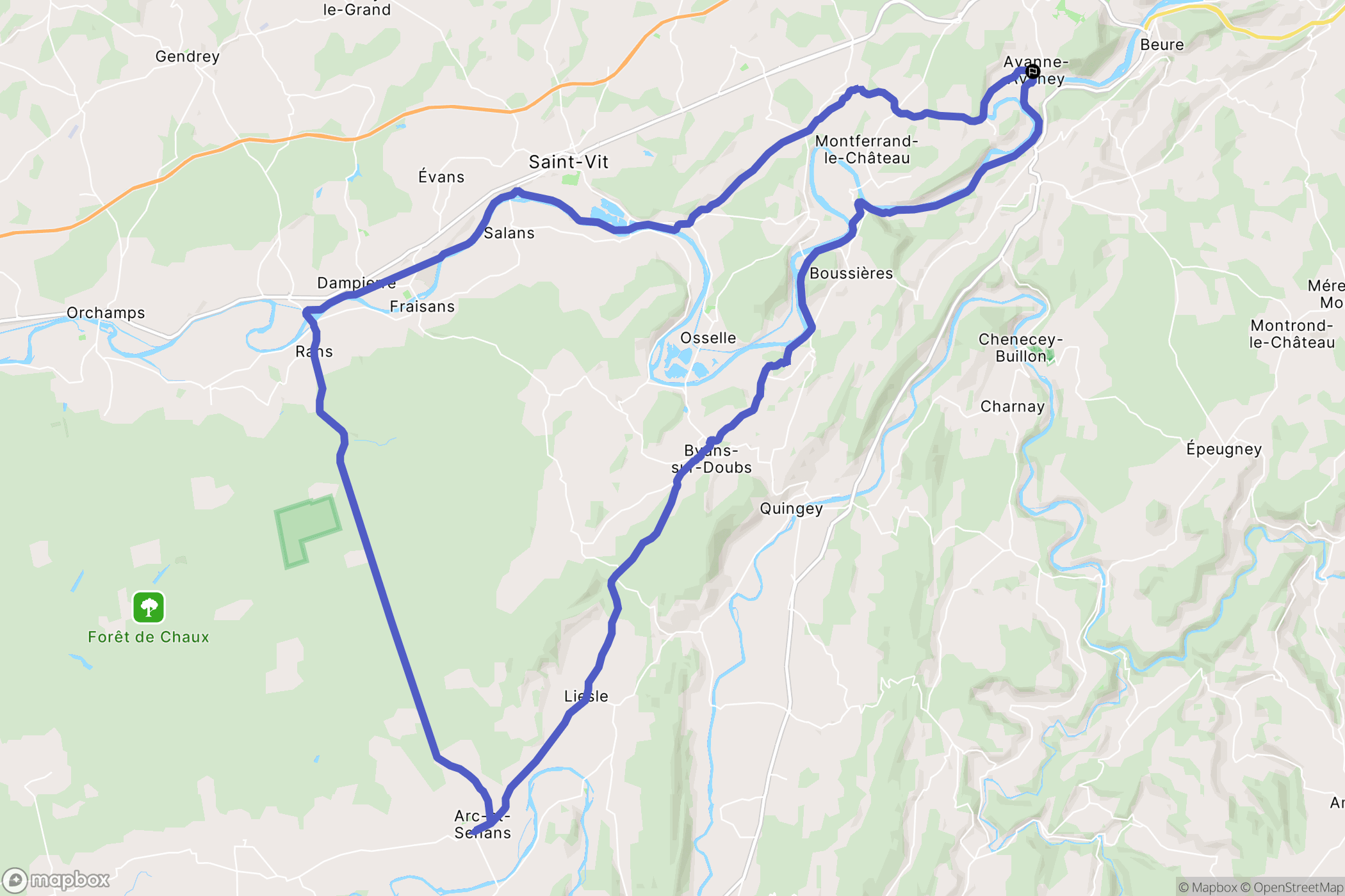 Avanne-Aveney : carte du parcours de randonnée - France