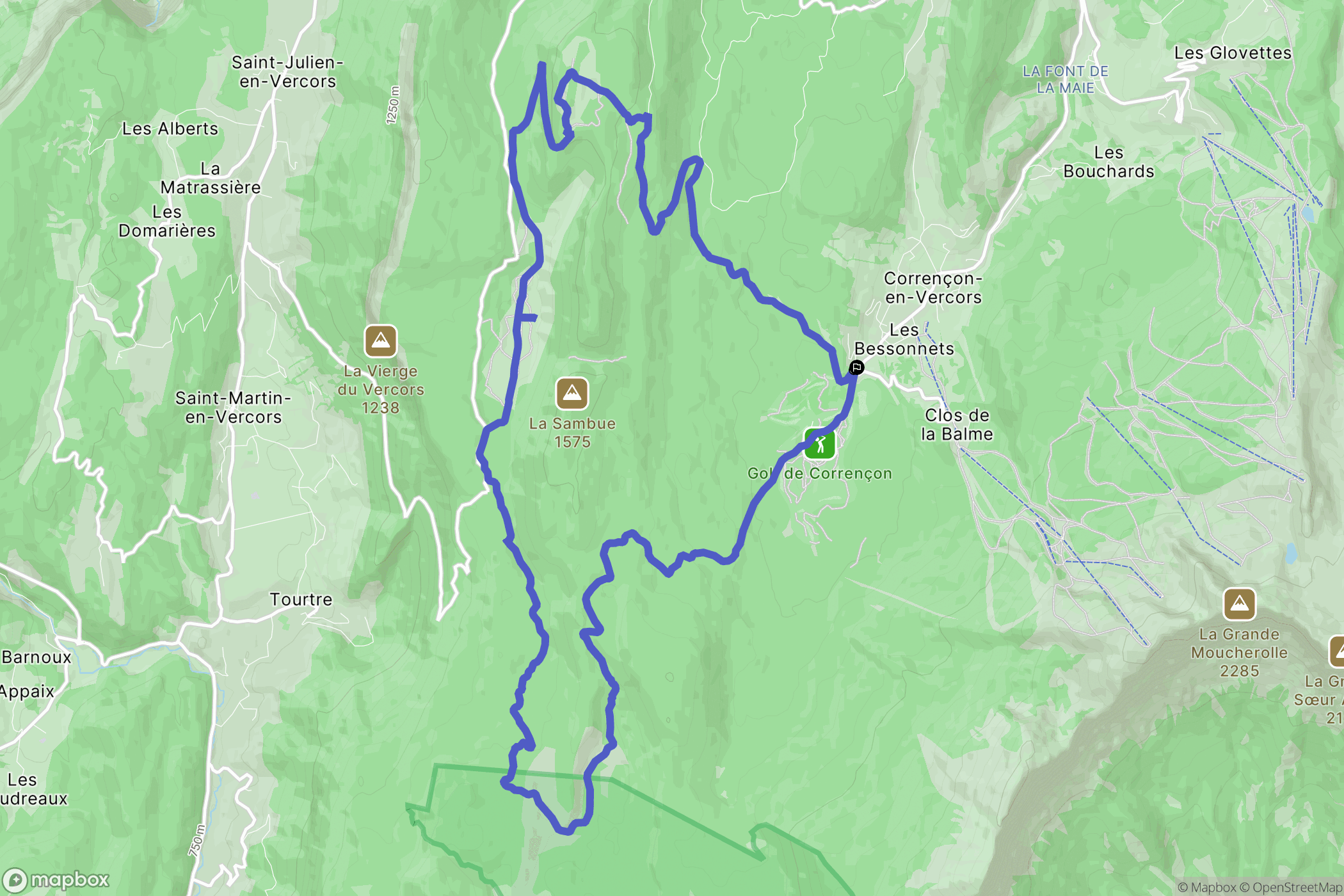 Corrençon-en-Vercors : carte du parcours de randonnée - France