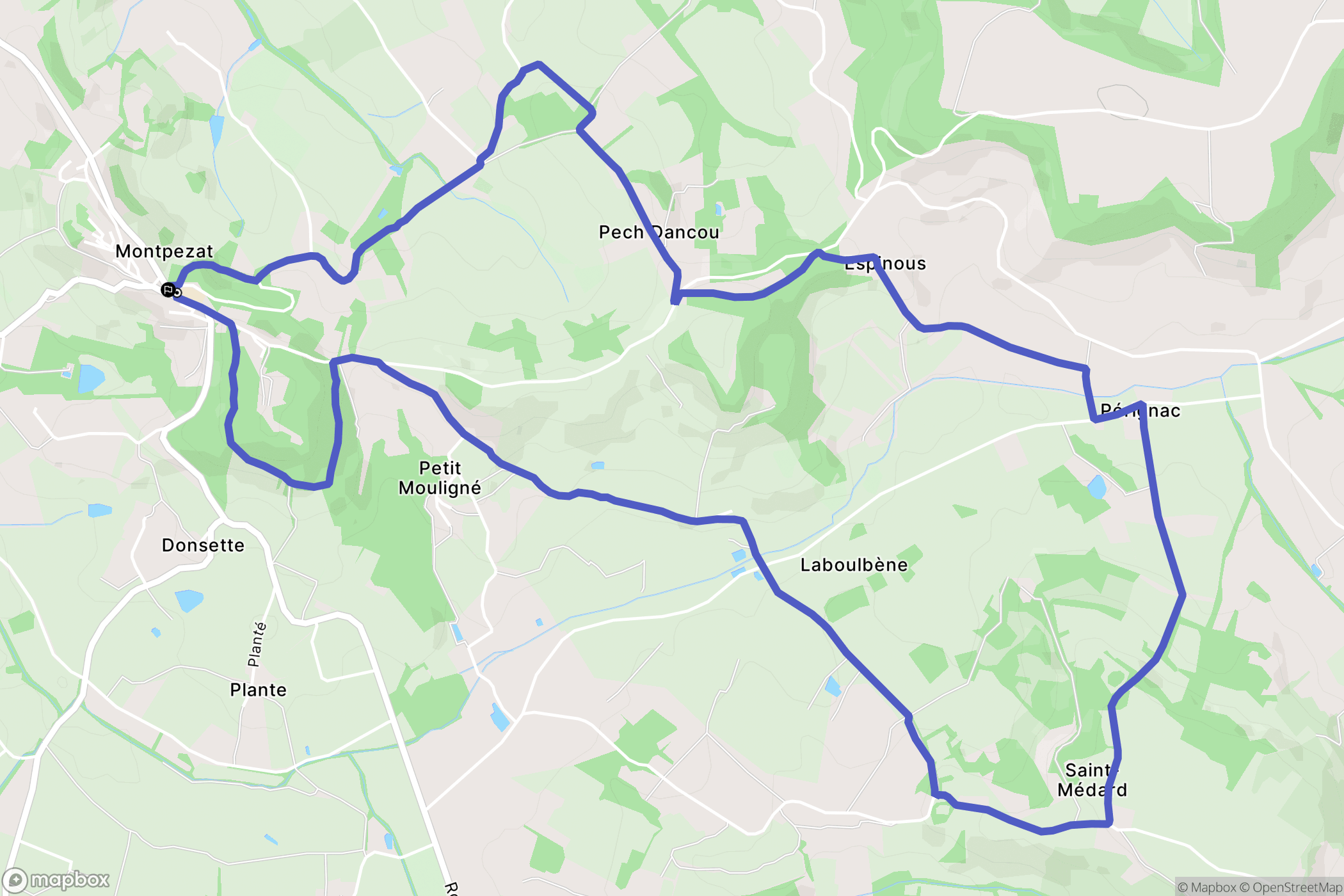 Montpezat-d'Agenais : carte du parcours de randonnée - France
