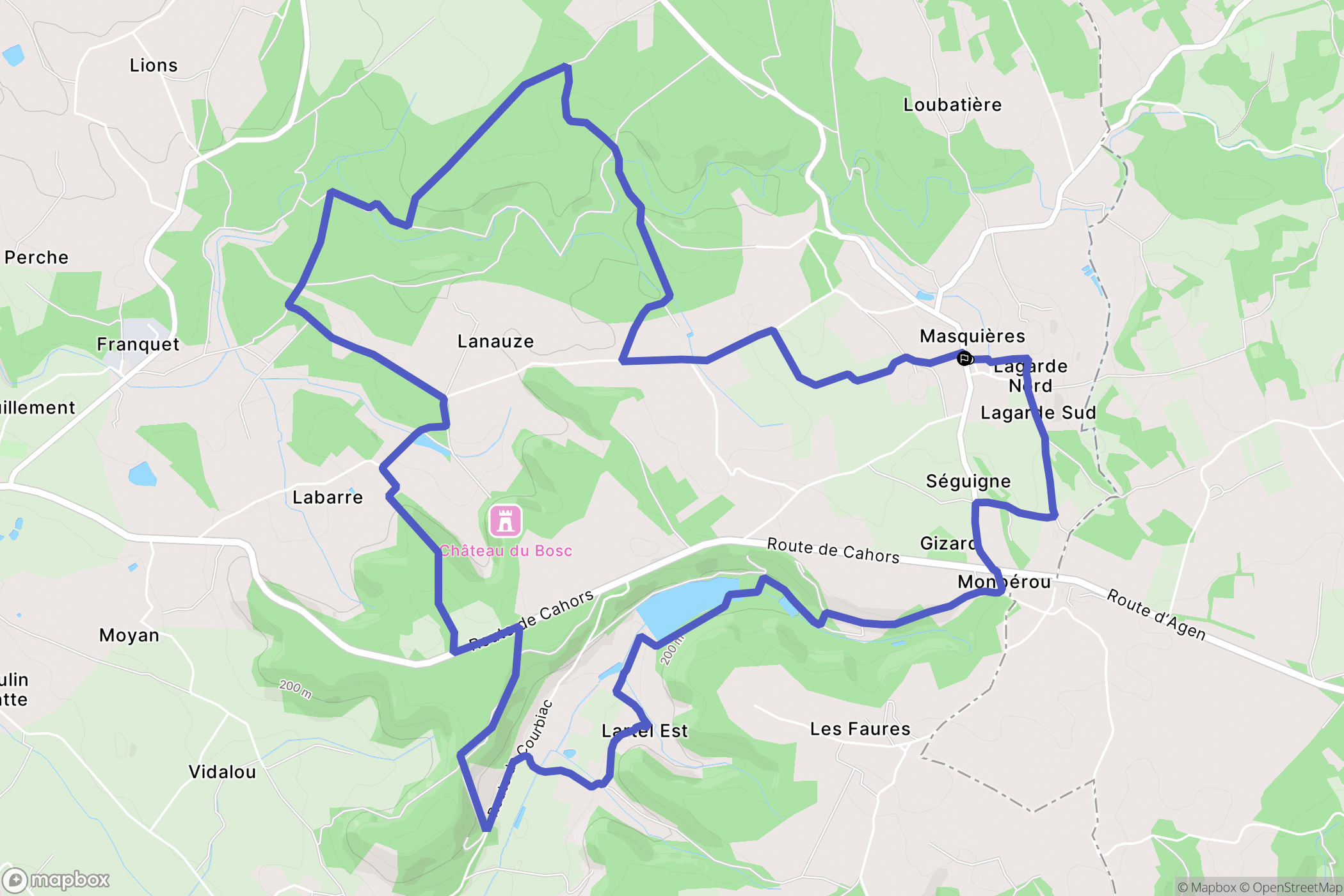 Masquières : carte du parcours de randonnée - France