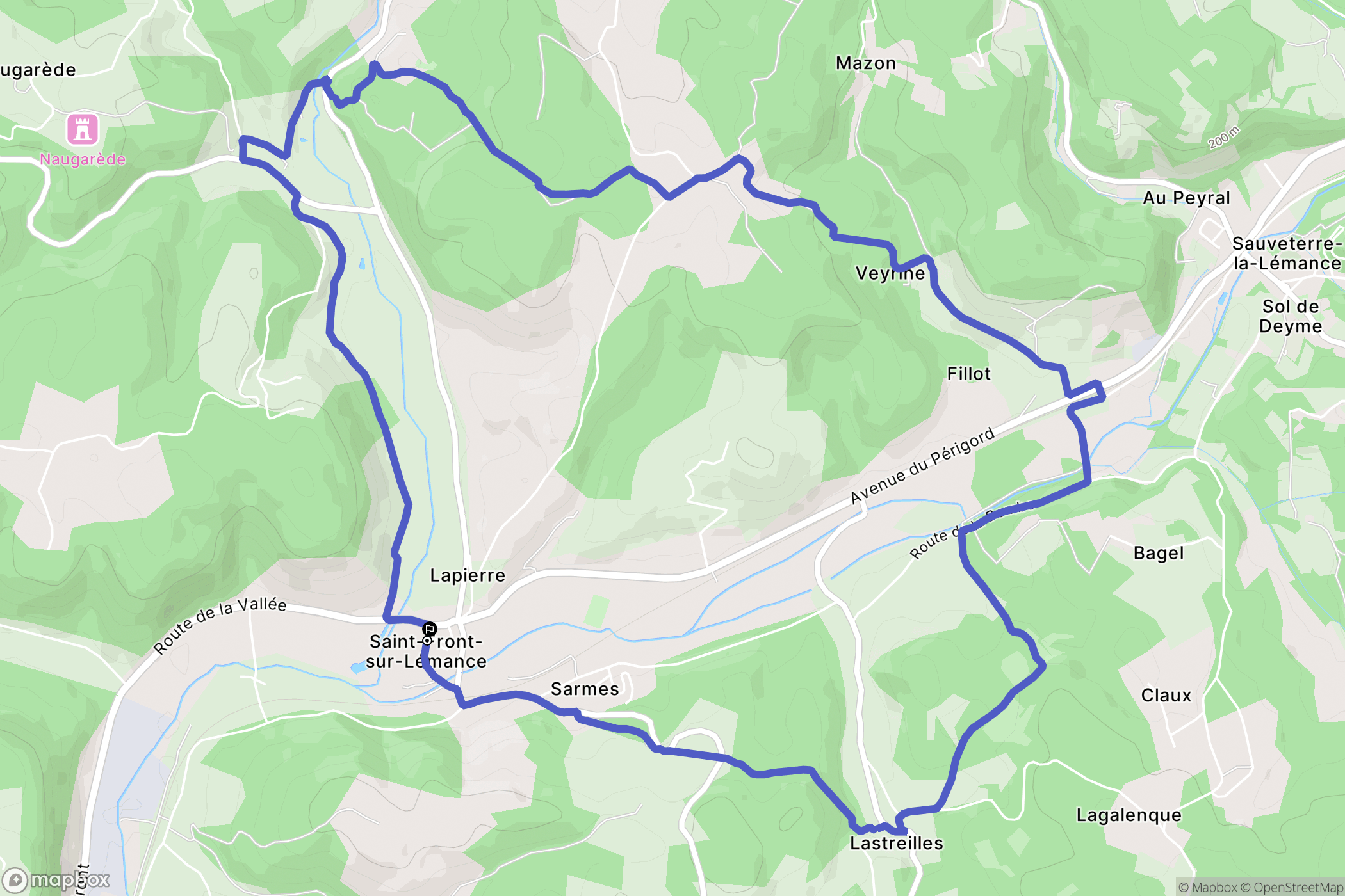 Saint front sur Lémance : carte du parcours de randonnée - France