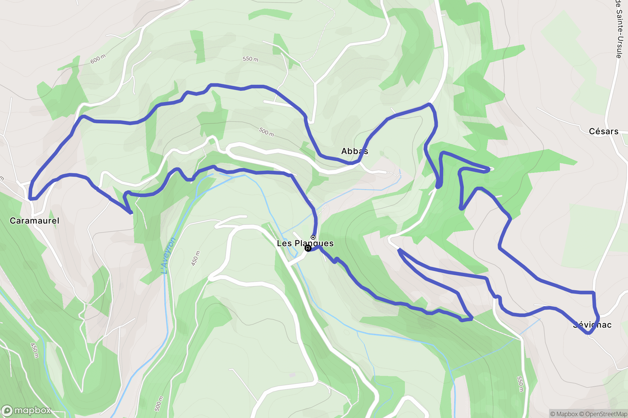 Druelle Balsac : carte du parcours de randonnée - France