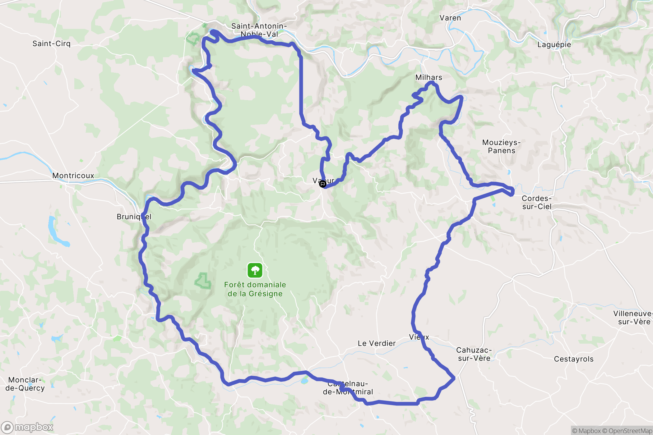 Vaour : carte du parcours de randonnée - France